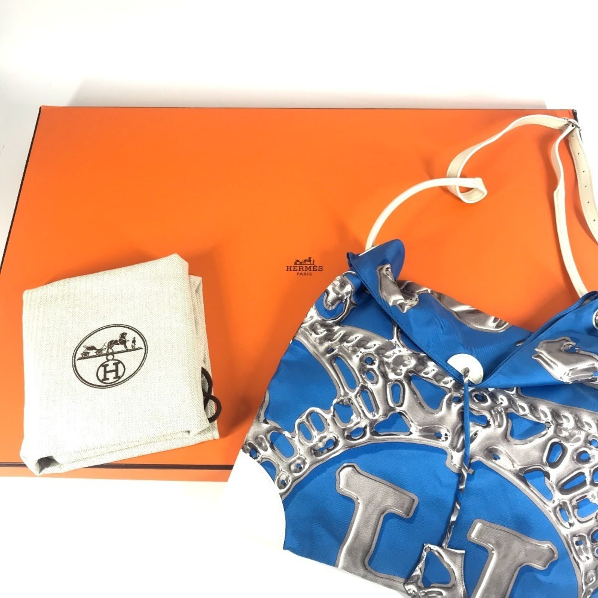 Hermes Blue White Silk Leather Shoulder Bag (Pre-Owned)