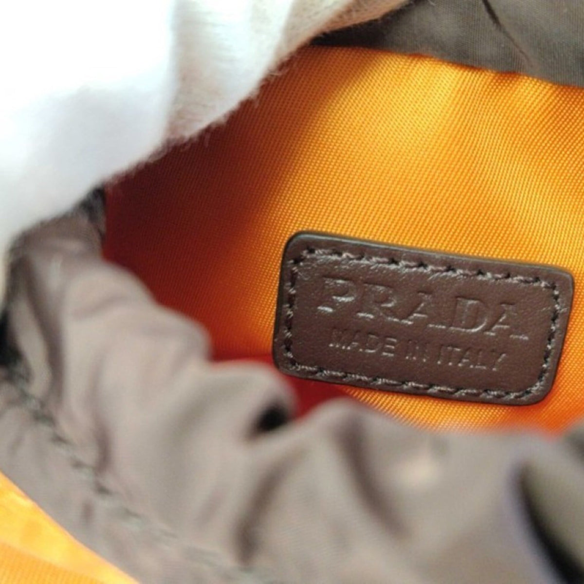 Prada Brown Orange Nylon Leather Shoulder Bag (Pre-Owned)
