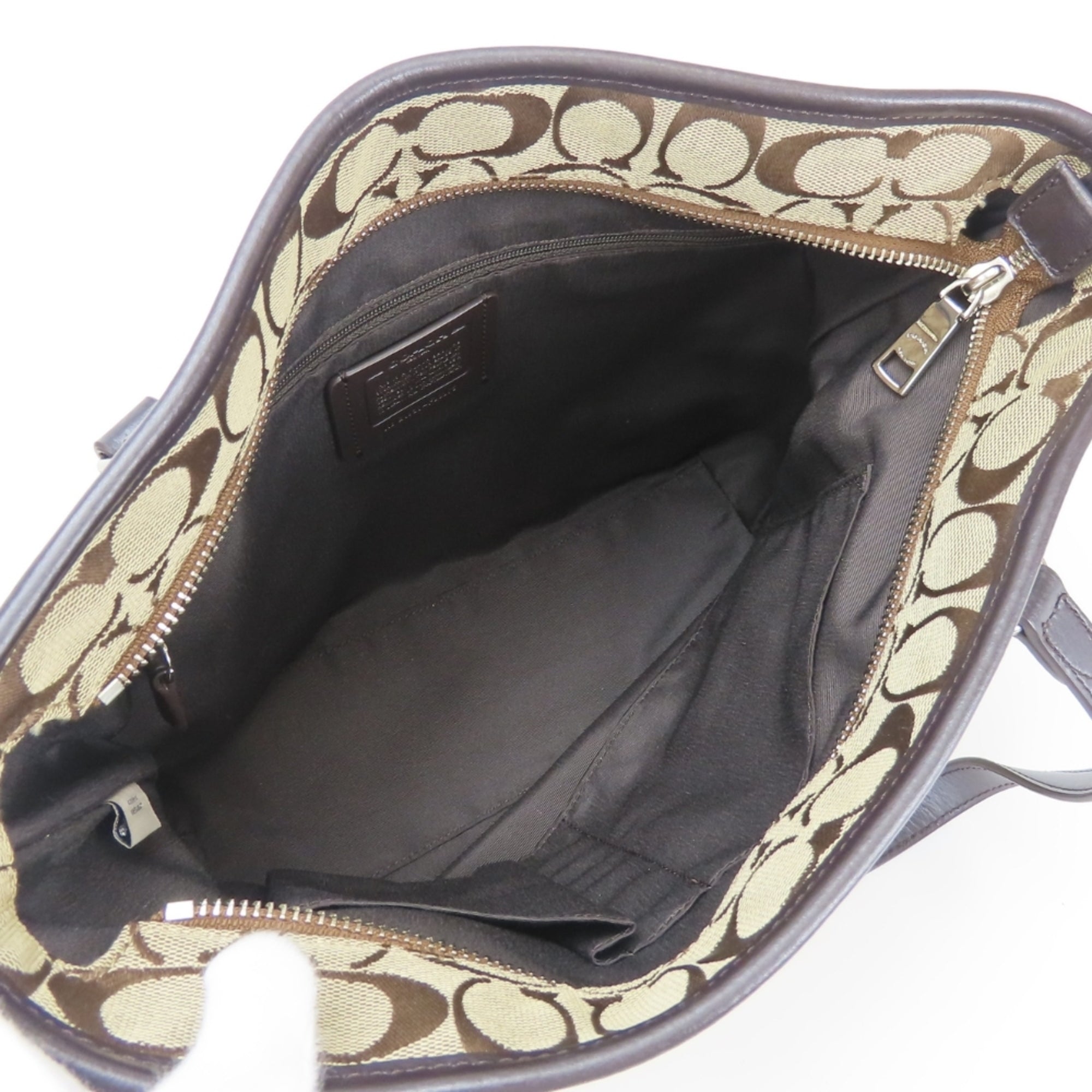 Coach Signature Beige Dark Brown Canvas Leather Tote Bag (Pre-Owned)