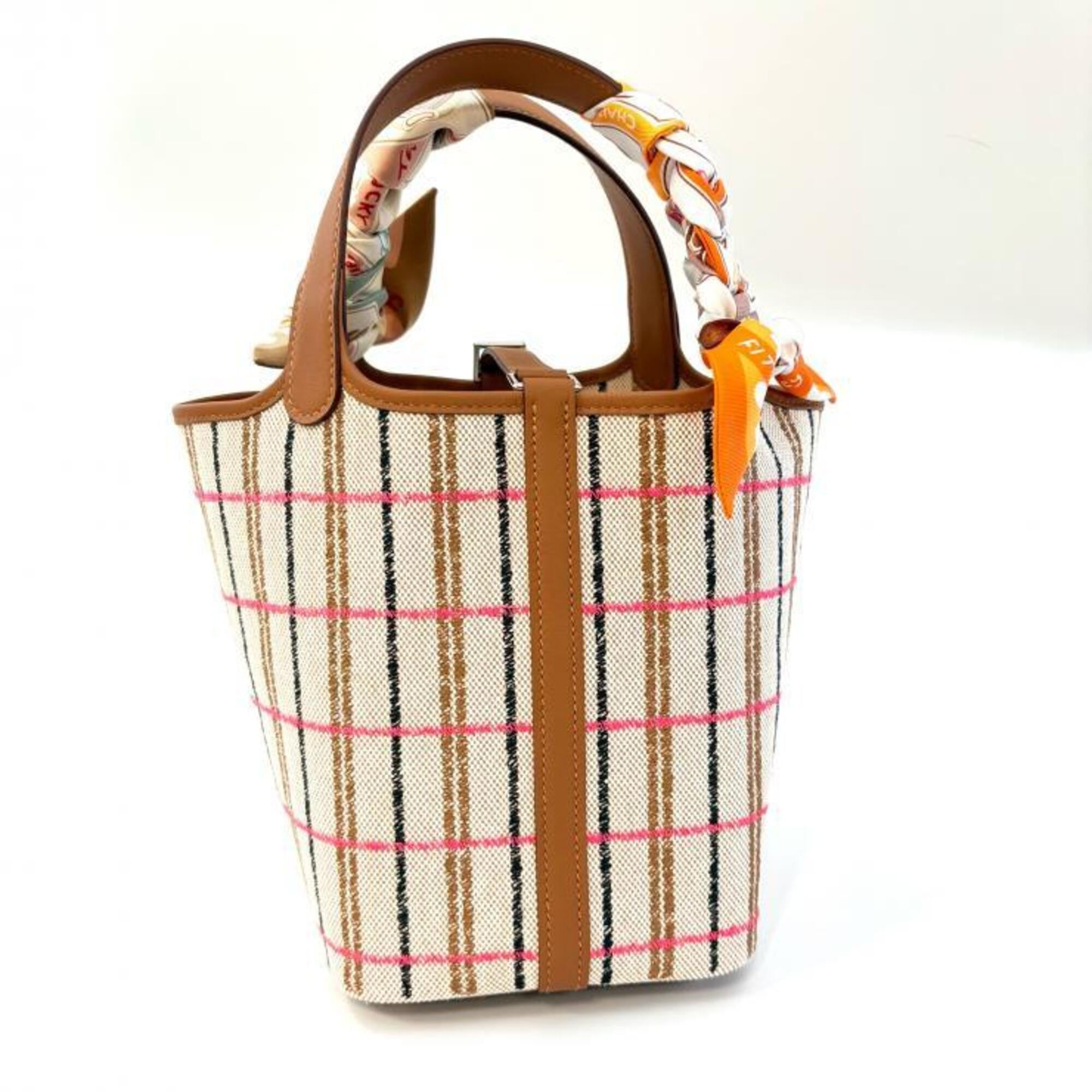 Hermes Beige Brown Cream Ecru Fauve Orange Toile H Swift Leather Handbag (Pre-Owned)