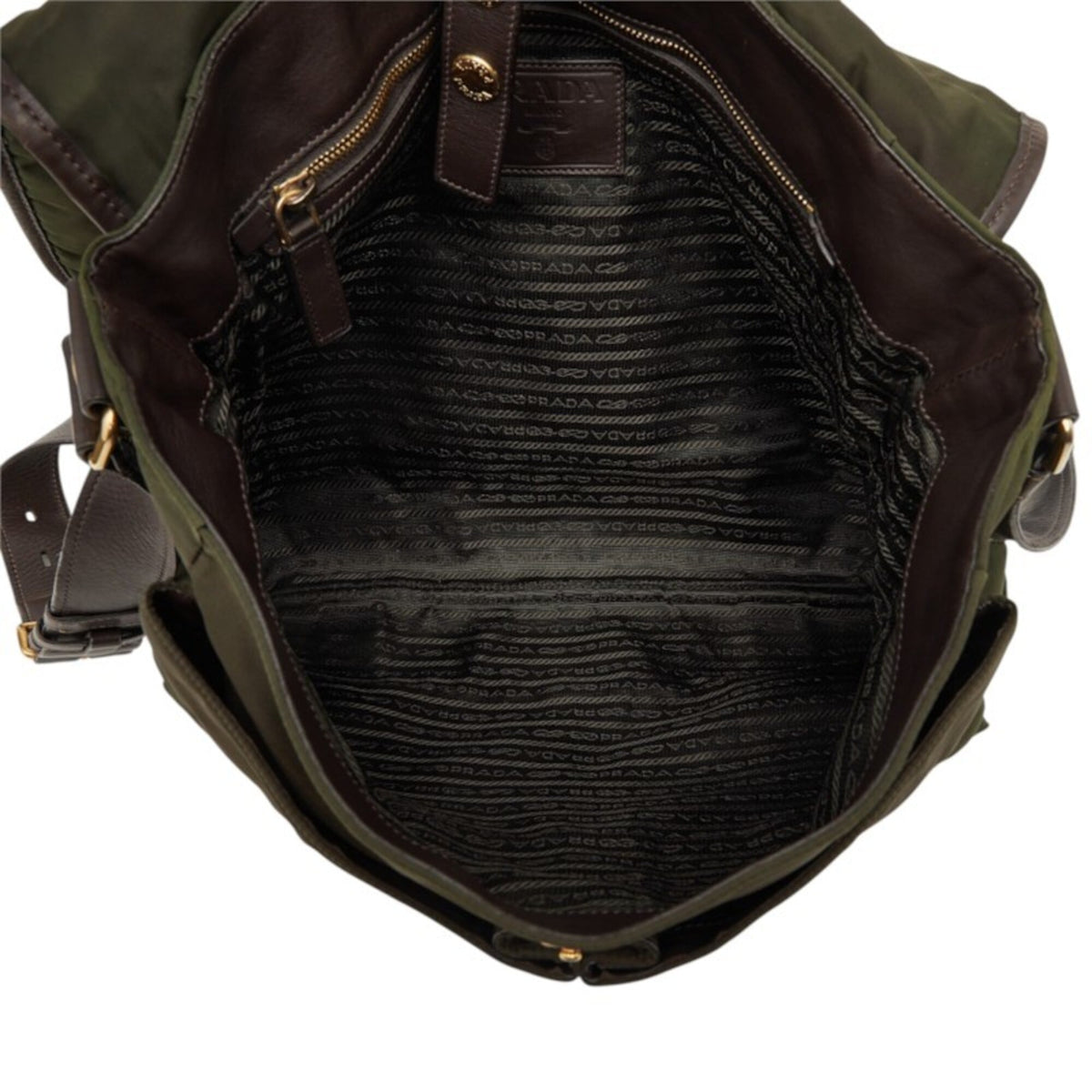 Prada Khaki Nylon Leather Messenger Bag Shoulder Bag (Pre-Owned)
