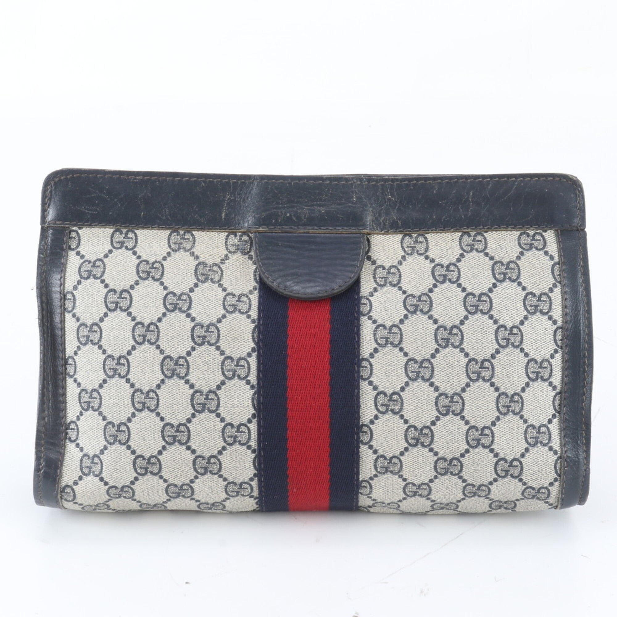 Gucci Navy Leather Coated Canvas Clutch Bag Pouch (Pre-Owned)