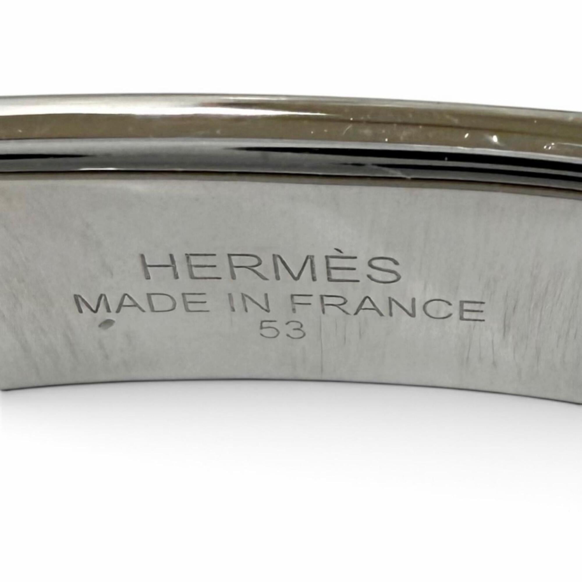 Hermes Silver Black Epsom Leather Metal Band Ring (Pre-Owned)