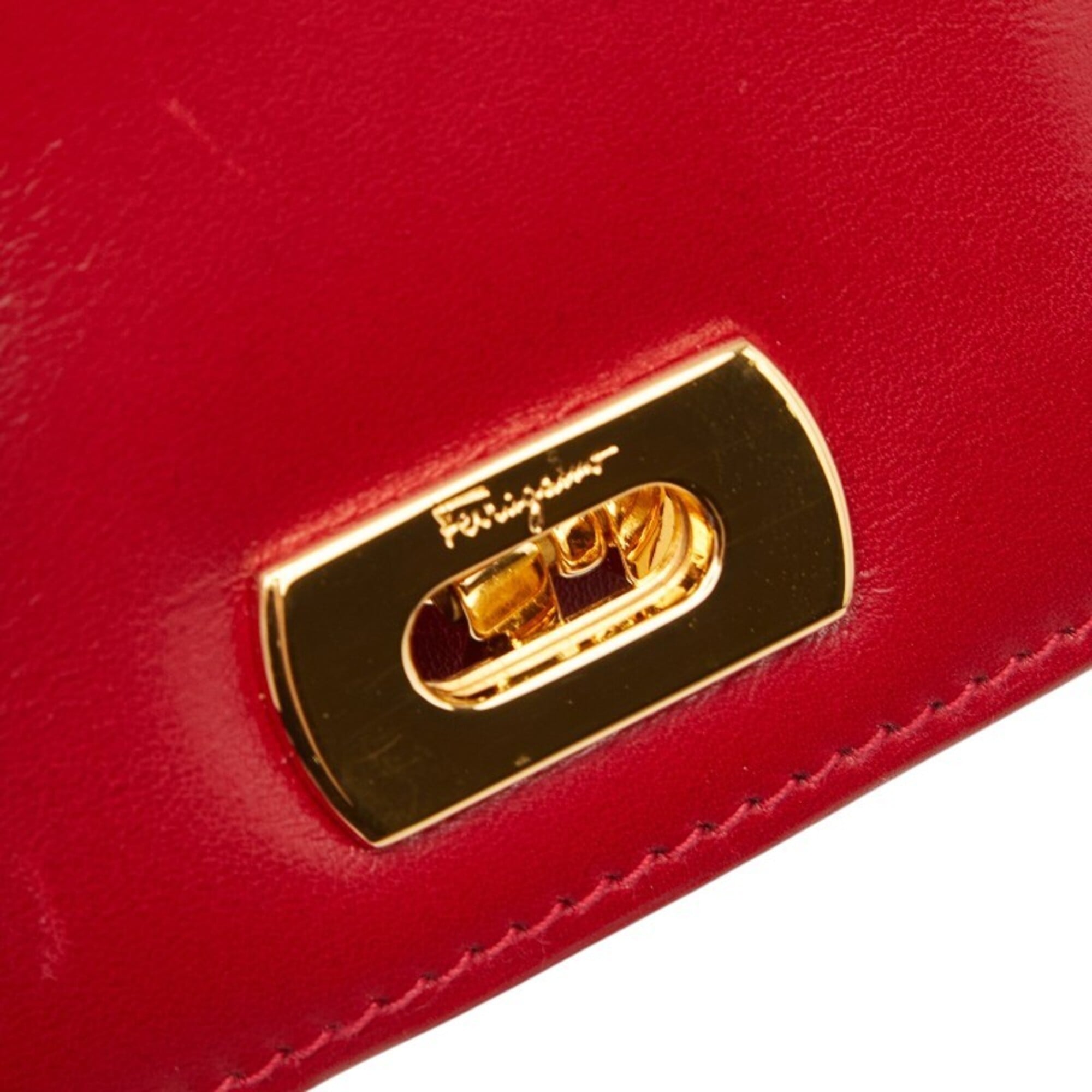 Salvatore Ferragamo Gold Red Color Leather Coin Purse/Coin Case (Pre-Owned)