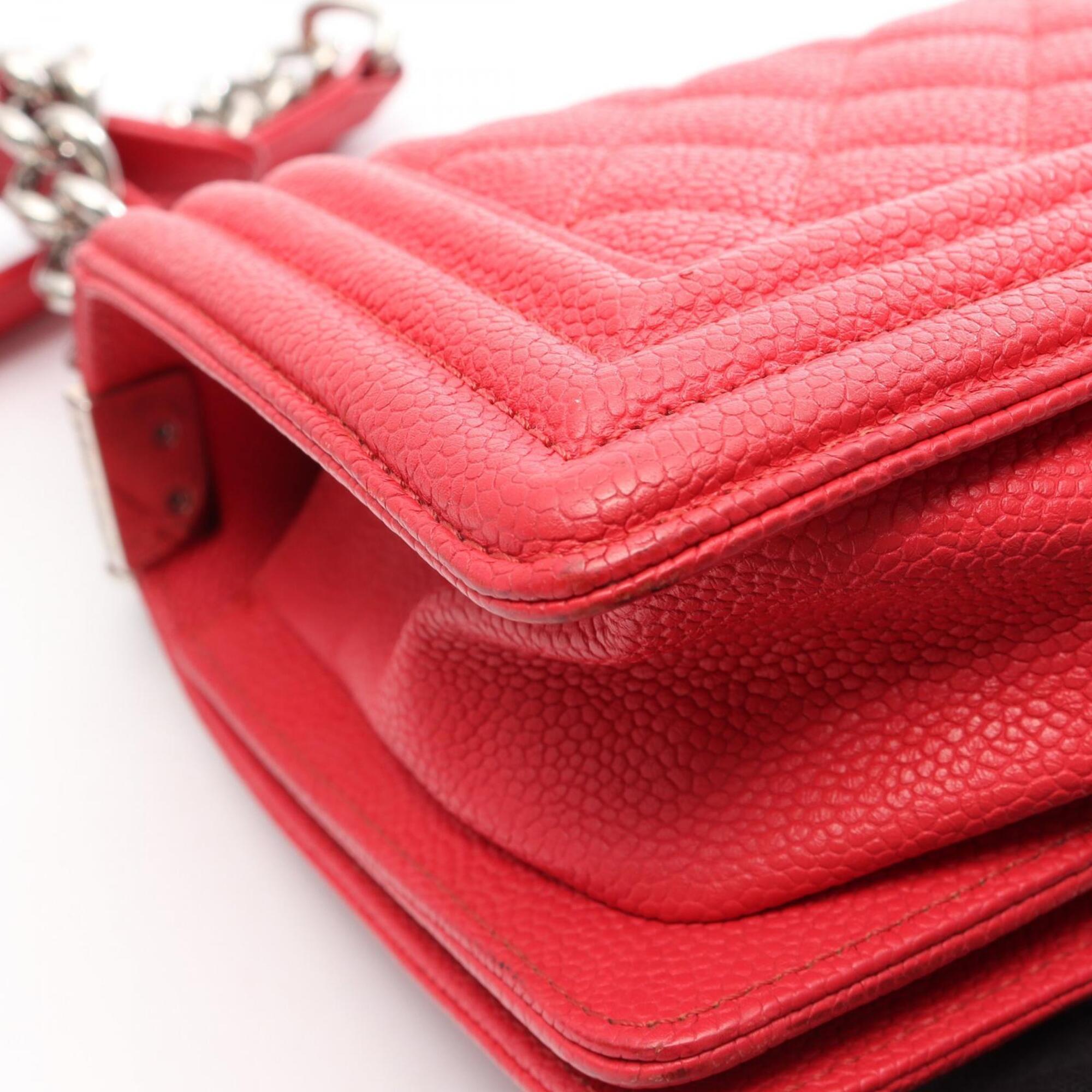 Chanel Red Color Grained Calfskin Handbag Shoulder Bag (Pre-Owned)