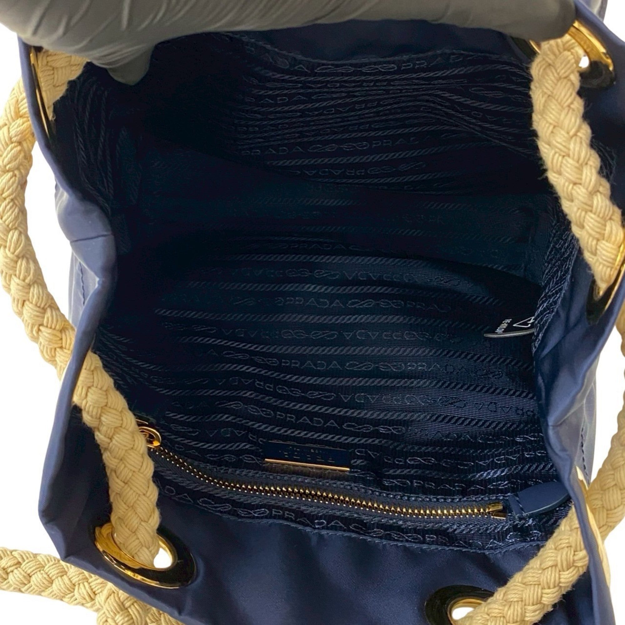Prada Navy Nylon Leather Handbag Shoulder Bag Tote Bag (Pre-Owned)
