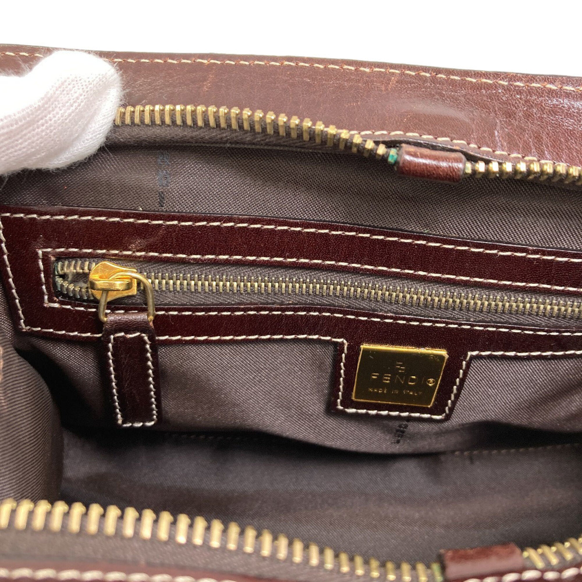 Fendi Zucchino Brown Leather Handbag (Pre-Owned)