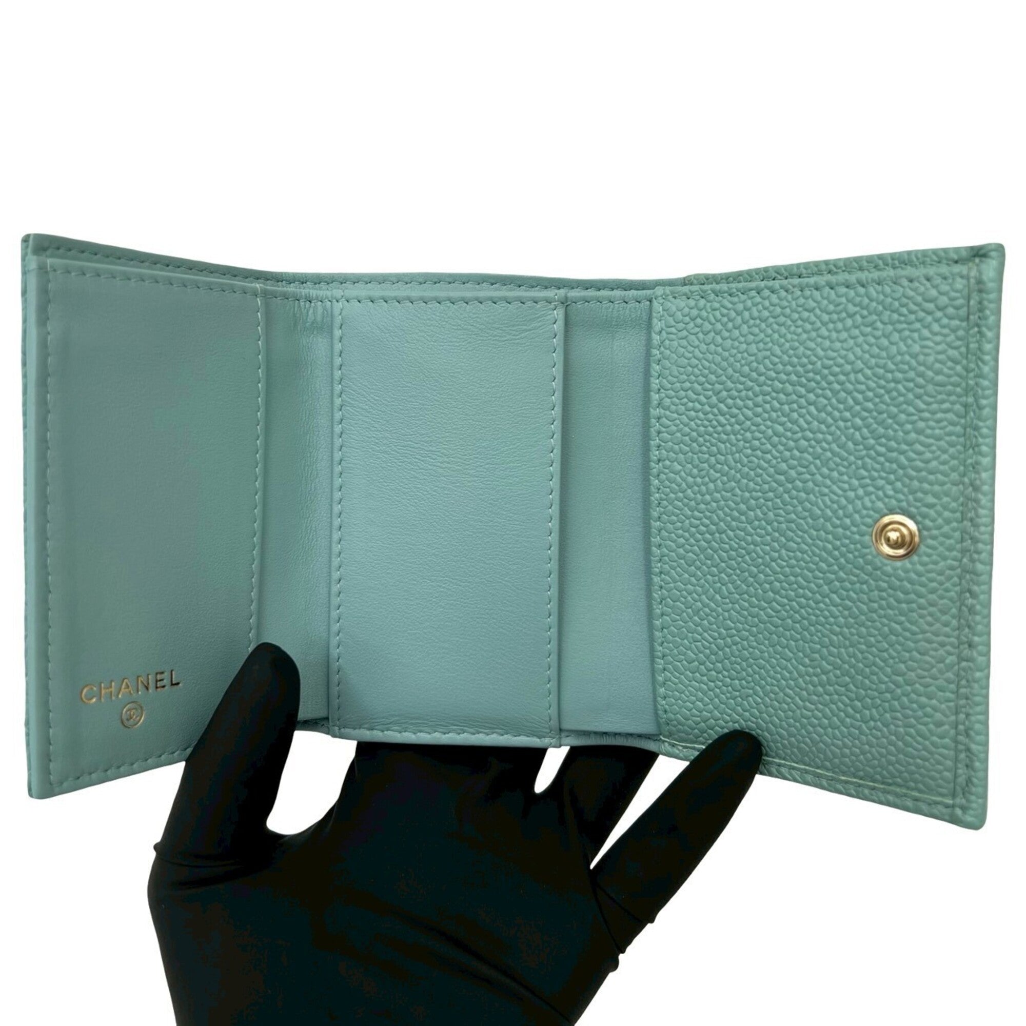 Chanel Blue Grained Calfskin Wallet (Tri-Fold) (Pre-Owned)