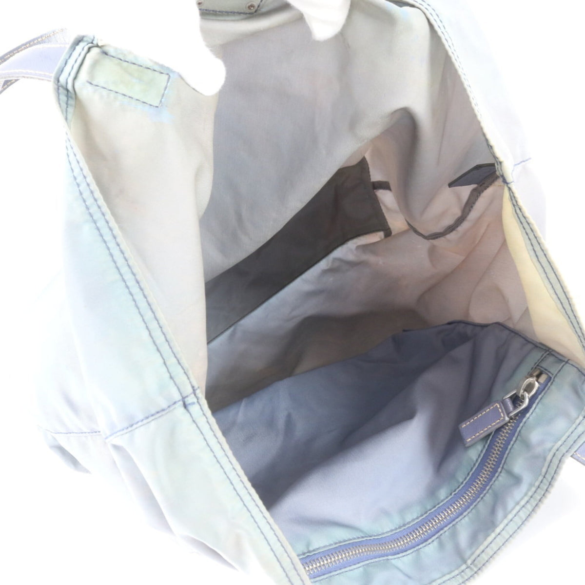 Prada Blue Leather Nylon Handbag Shoulder Bag Tote Bag (Pre-Owned)