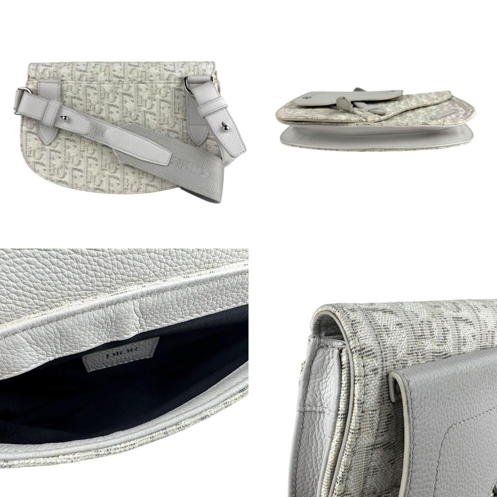 Christian Dior Light Gray White Canvas Leather Shoulder Bag (Pre-Owned)