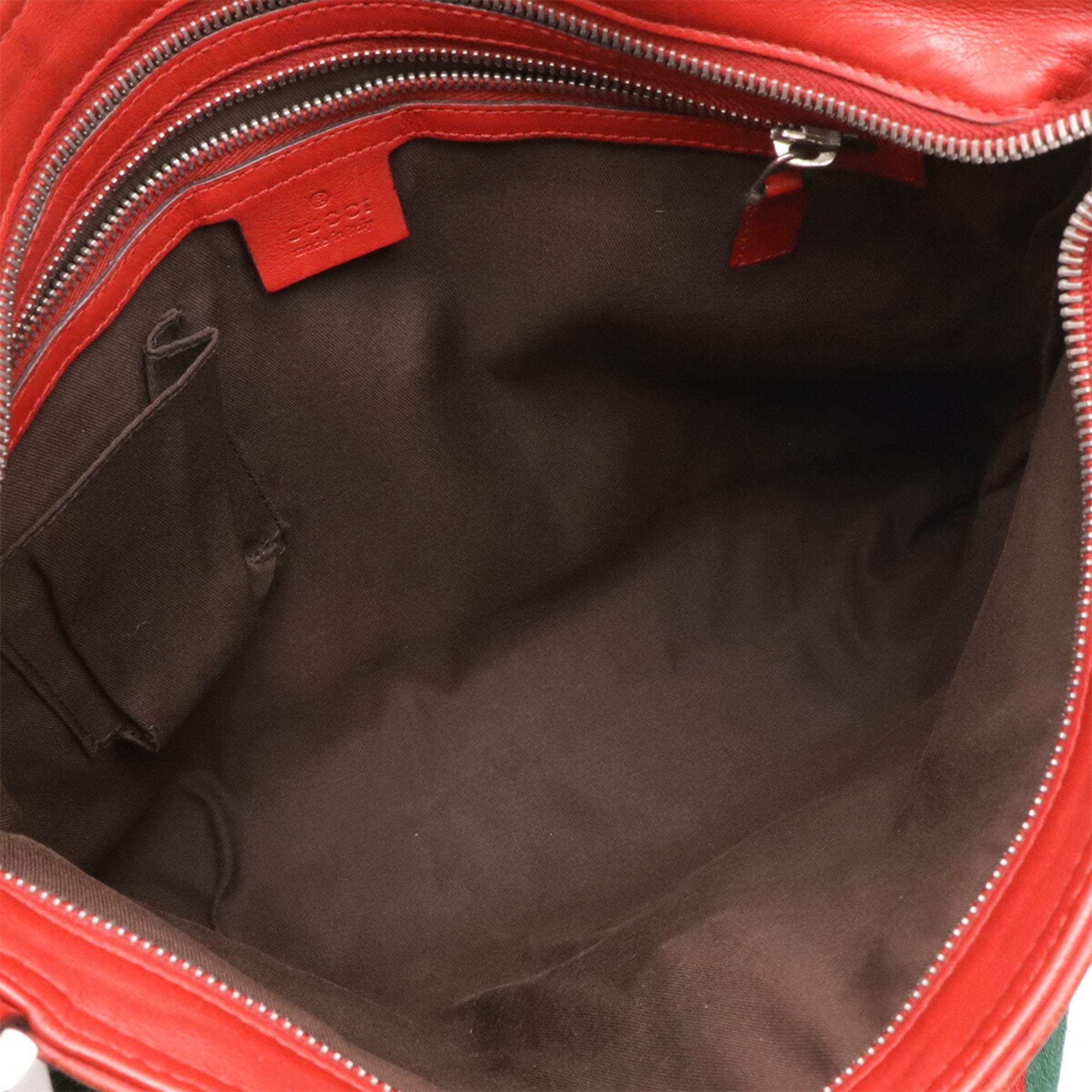 Gucci Red Color Leather Canvas Messenger Bag Shoulder Bag (Pre-Owned)