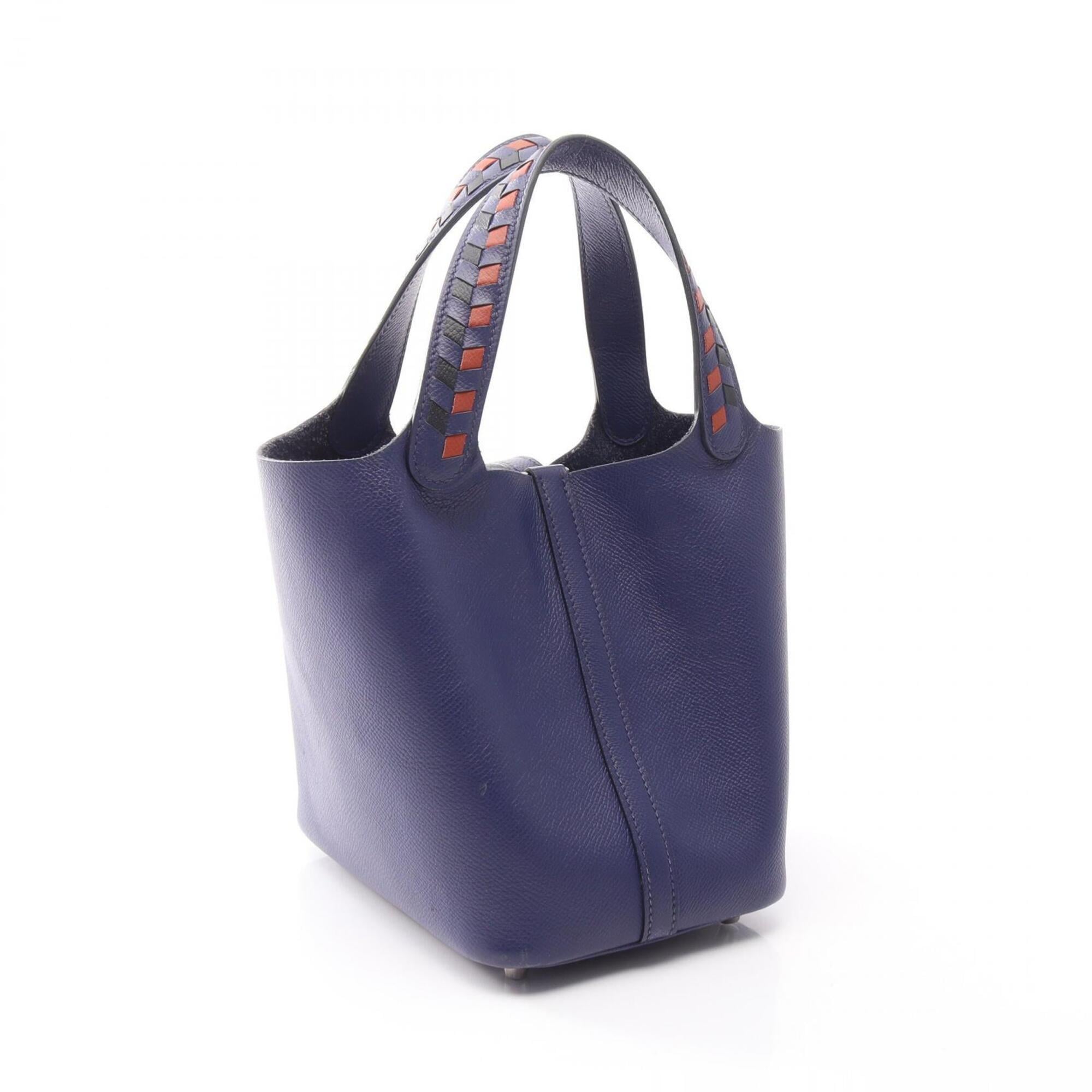 Hermes Picotin Black Brique Brown Navy Epsom Leather Handbag (Pre-Owned)
