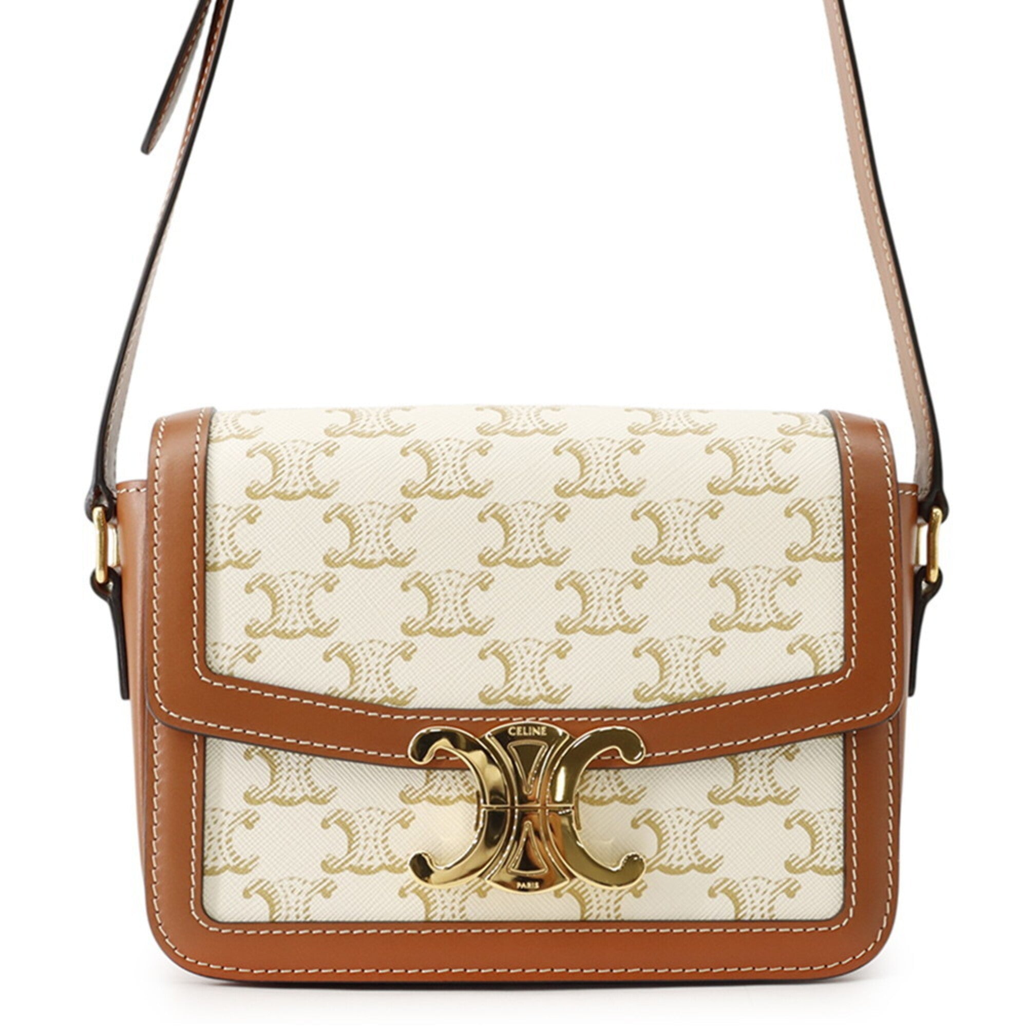 Celine Brown Ivory Pvc Leather Handbag Shoulder Bag (Pre-Owned)