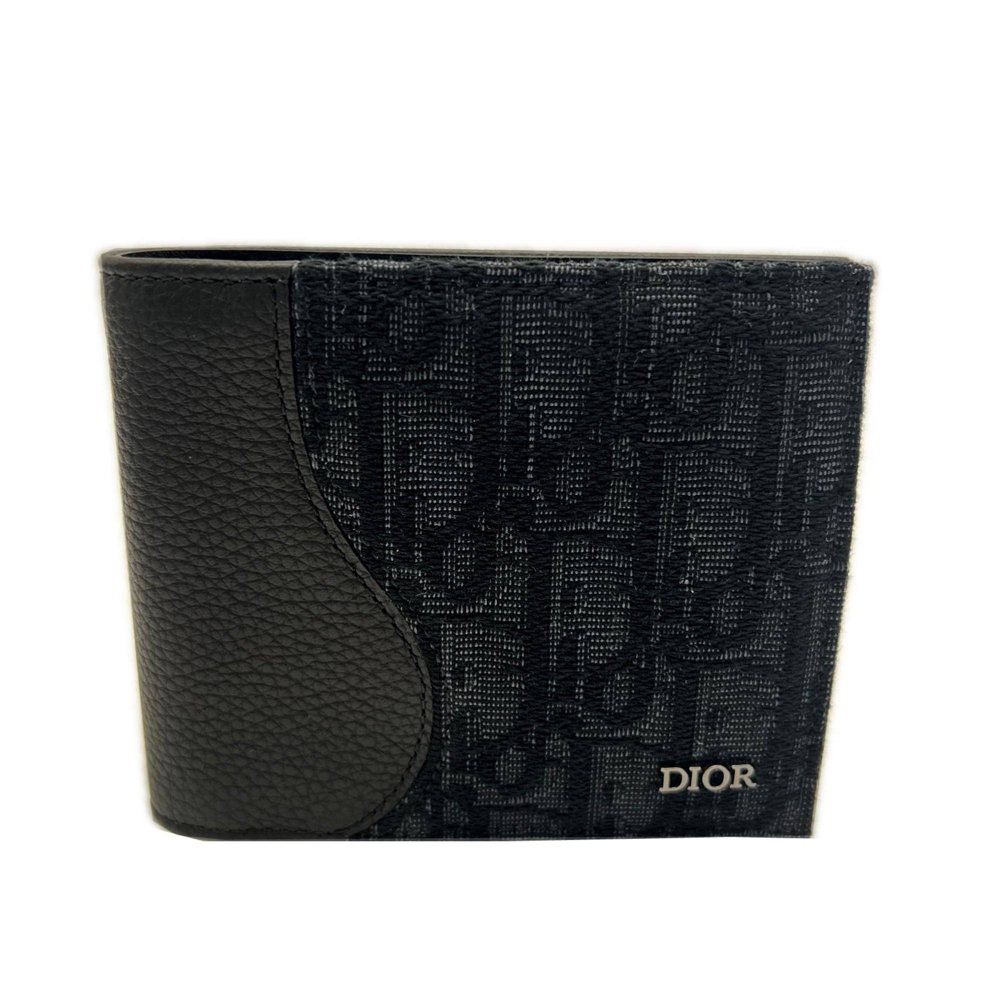 Christian Dior Navy Black Canvas Leather Wallet (Bi-Fold) (Pre-Owned)