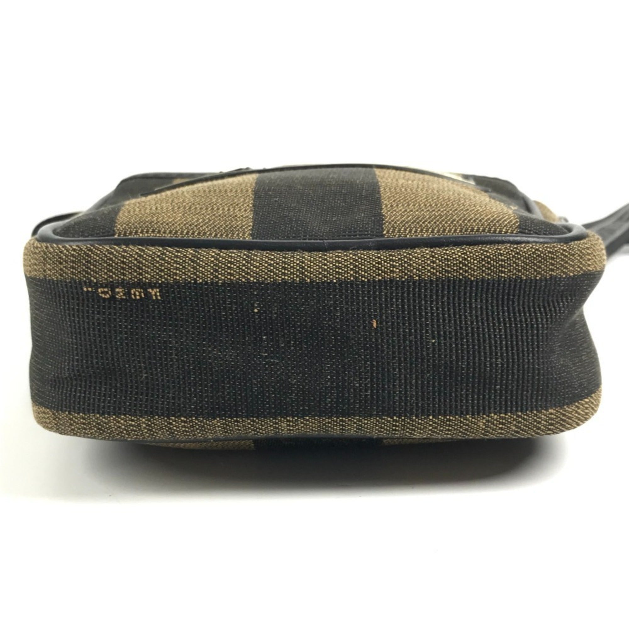 Fendi Black Khaki Leather Canvas Pochette Shoulder Bag (Pre-Owned)
