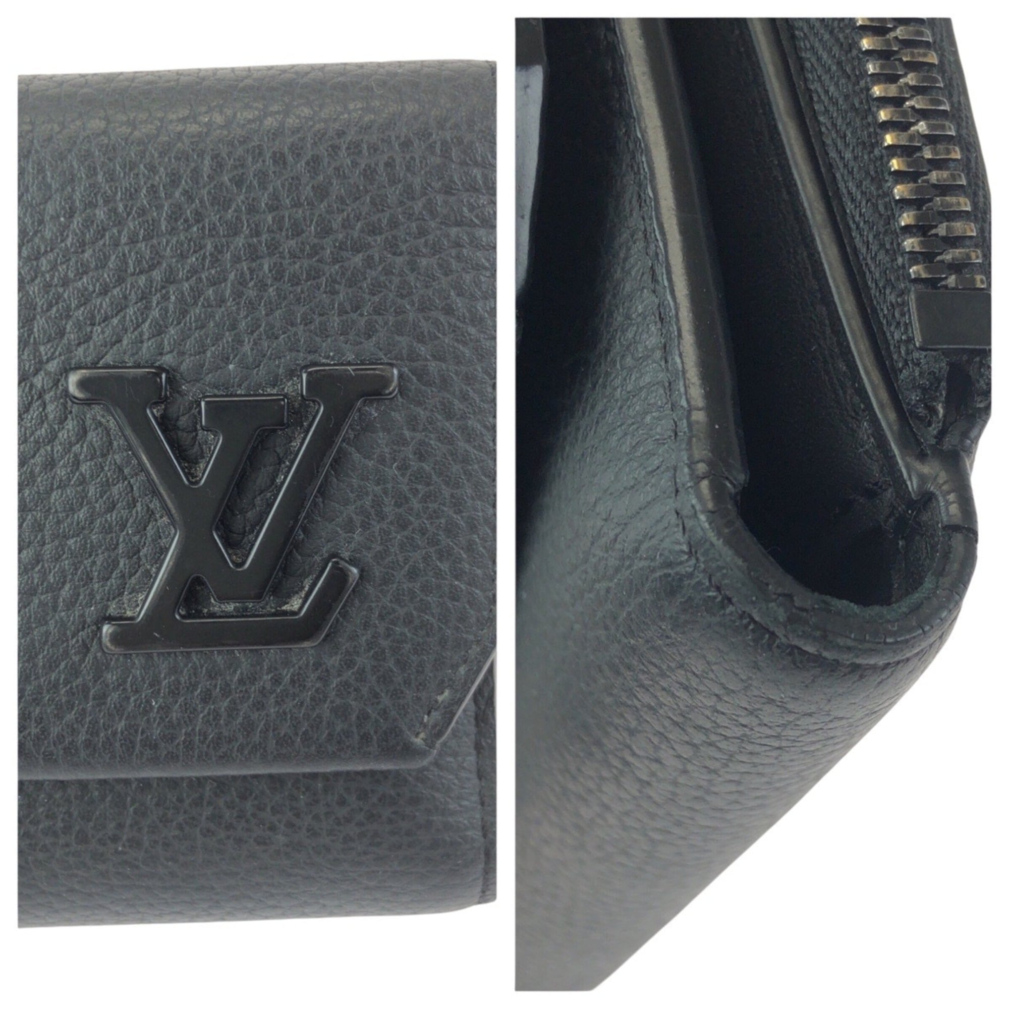 Louis Vuitton Black Leather Wallet (Tri-Fold) (Pre-Owned)