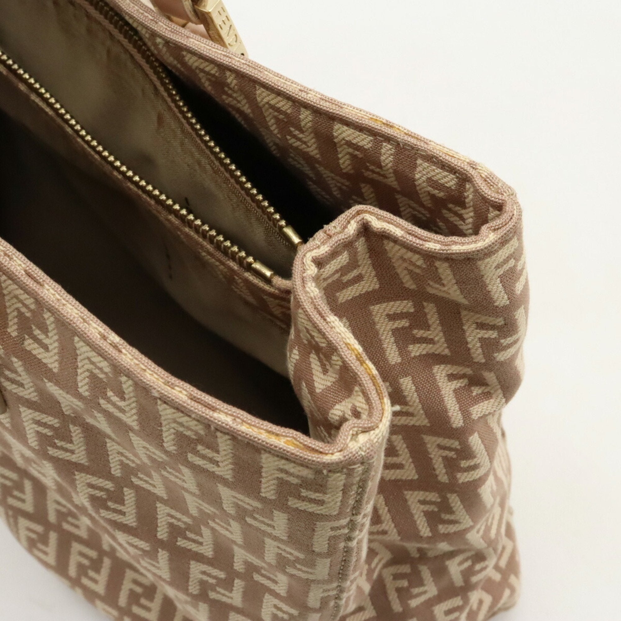 Fendi Zucchino Pink Beige Canvas Leather Handbag Tote Bag (Pre-Owned)