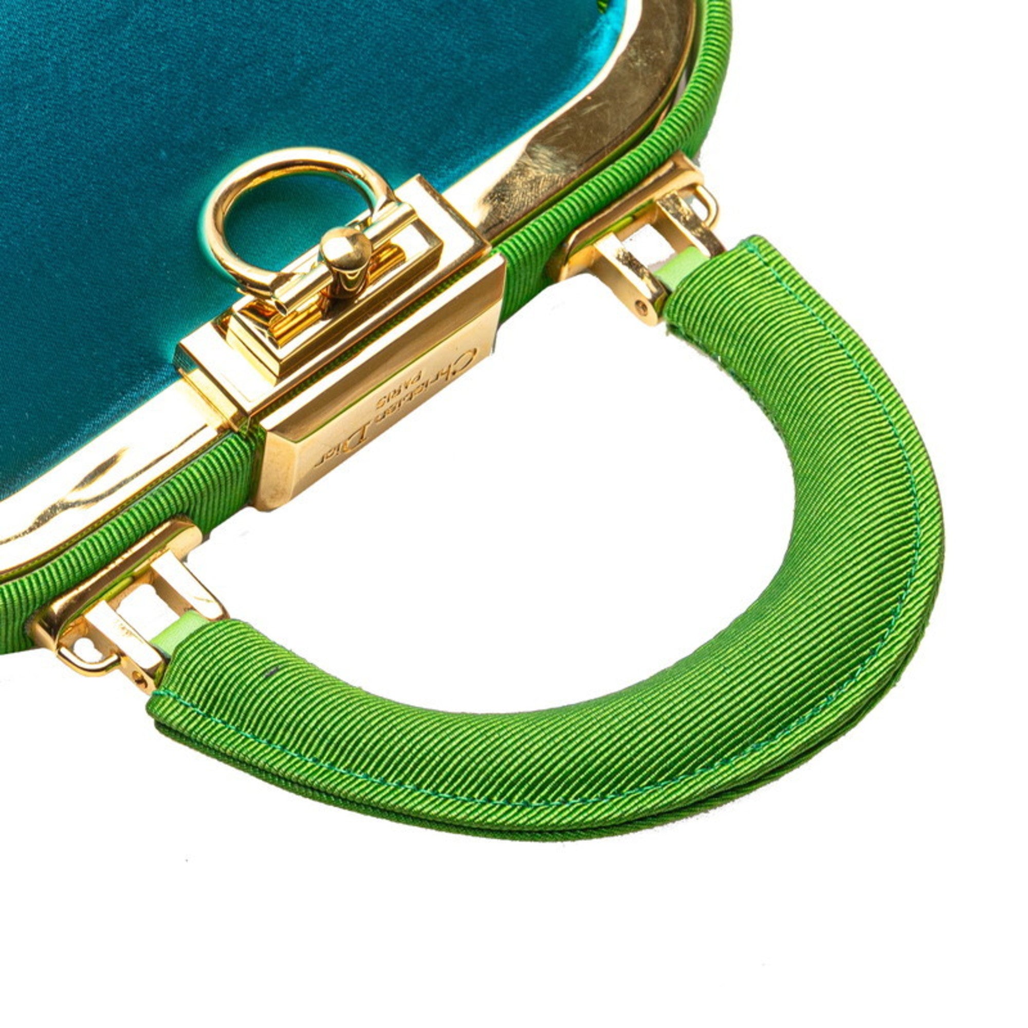 Christian Dior Green Blue Green Canvas Satin Handbag Shoulder Bag (Pre-Owned)