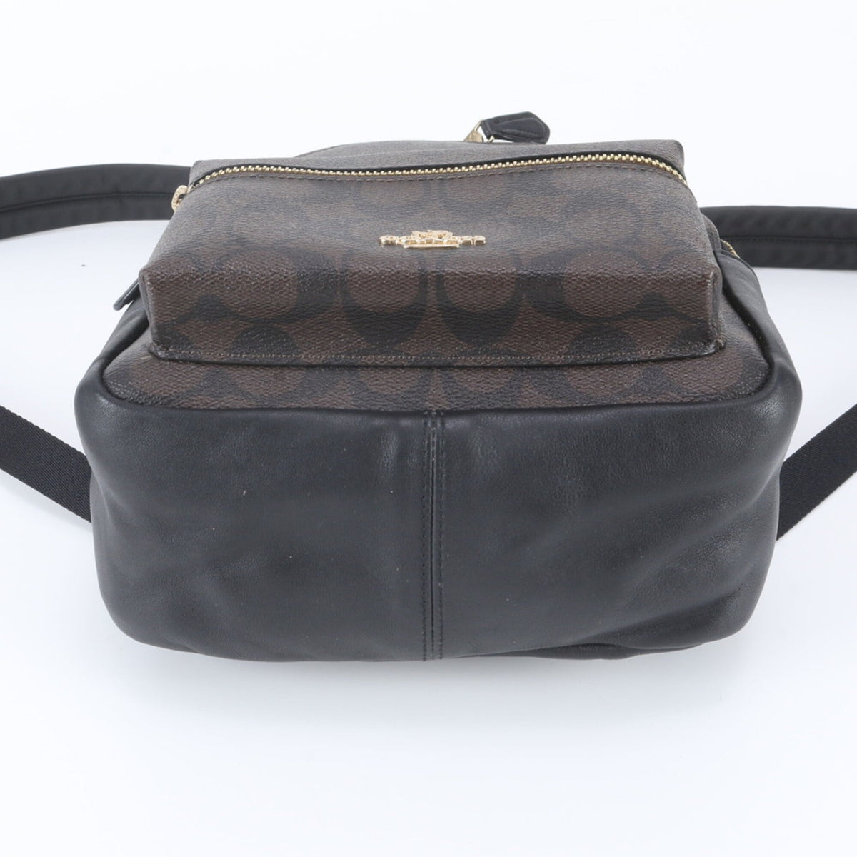 Coach Black Brown Leather Coated Canvas Backpack Shoulder Bag (Pre-Owned)