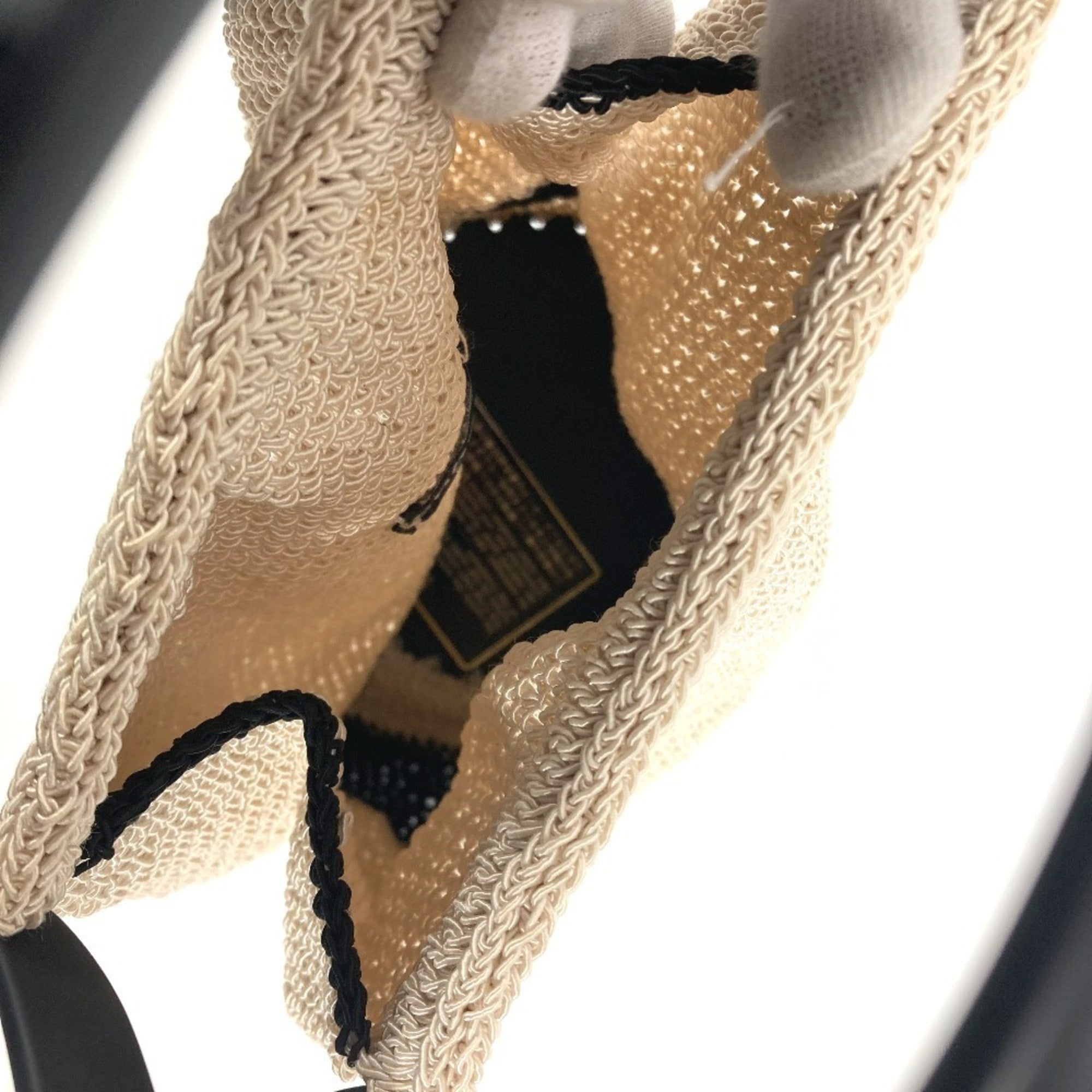 Chanel Beige Black Mesh Handbag (Pre-Owned)