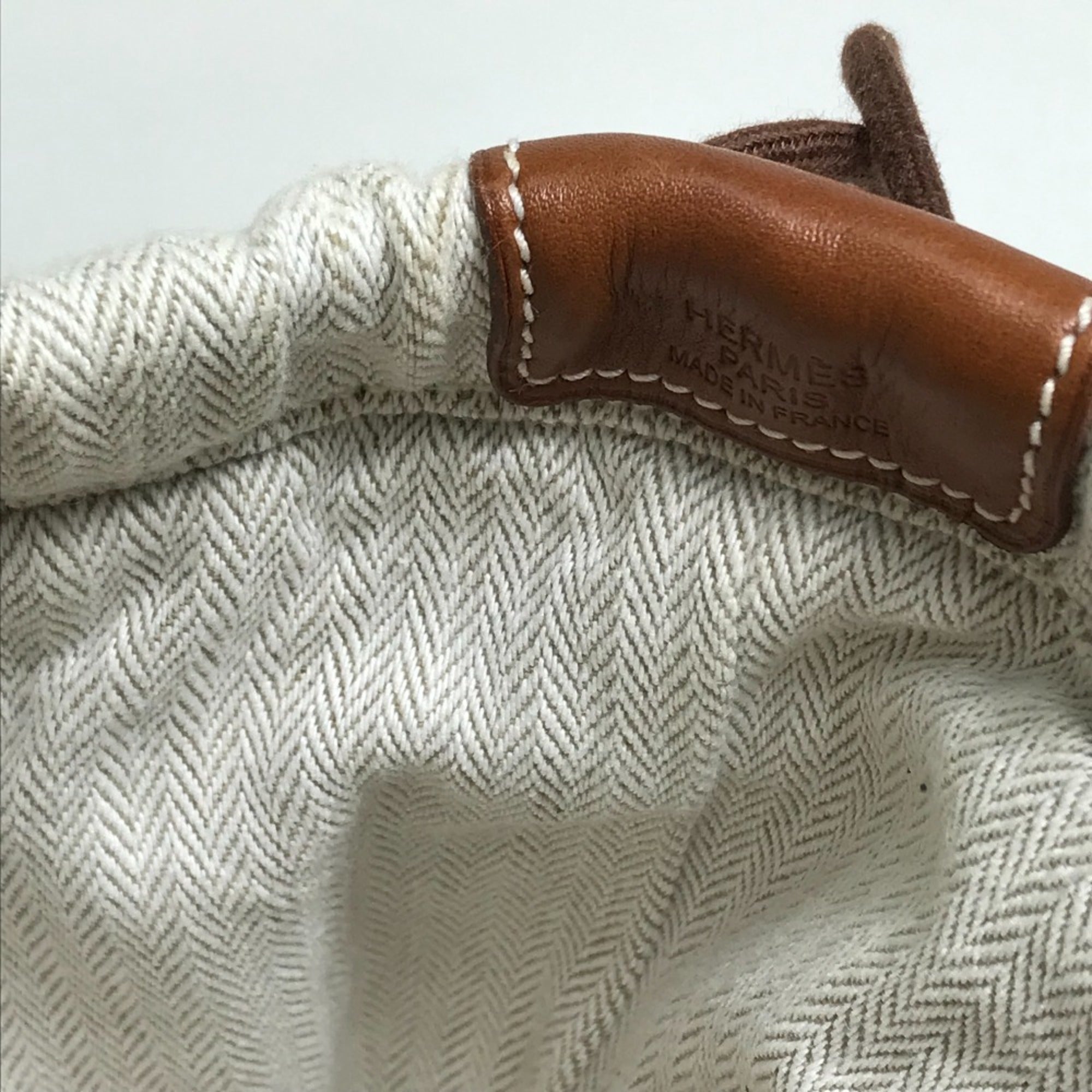 Hermes Beige Toile Chevron Pouch (Pre-Owned)