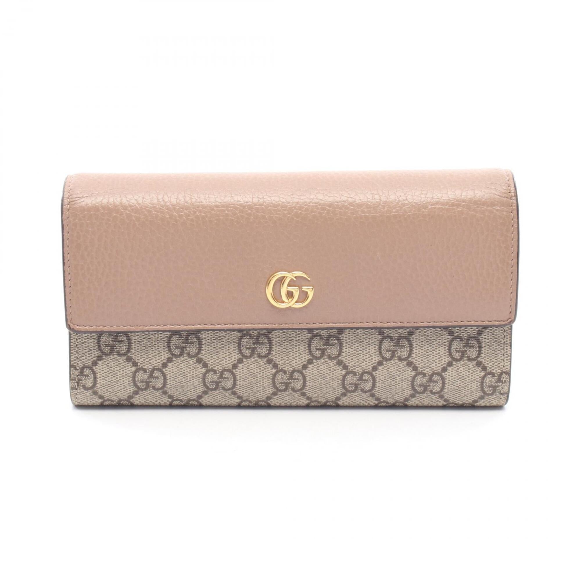 Gucci Beige Brown Pink Leather Pvc Long Wallet (Bi-Fold) (Pre-Owned)