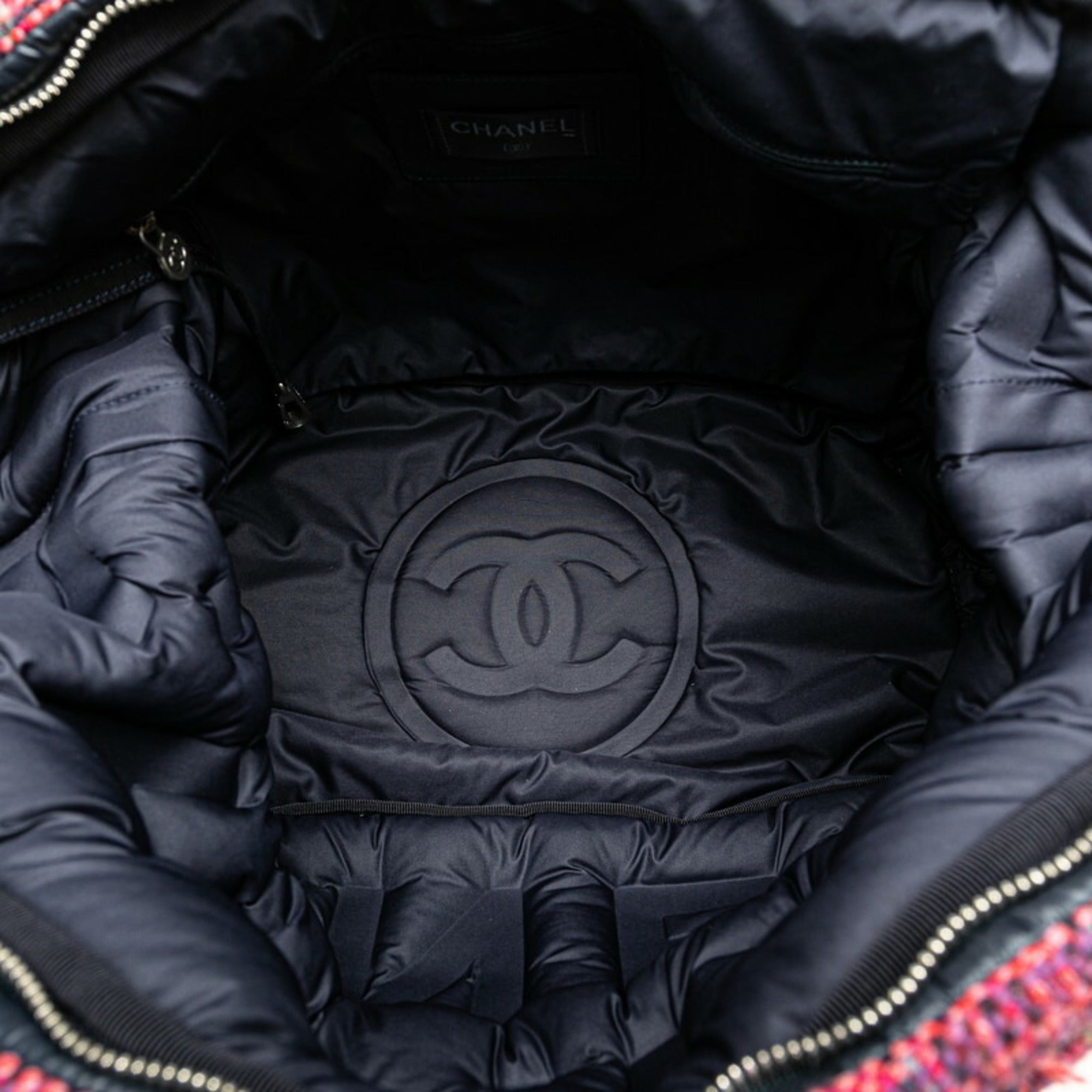 Chanel Navy Pink Nylon Wool Handbag Shoulder Bag (Pre-Owned)