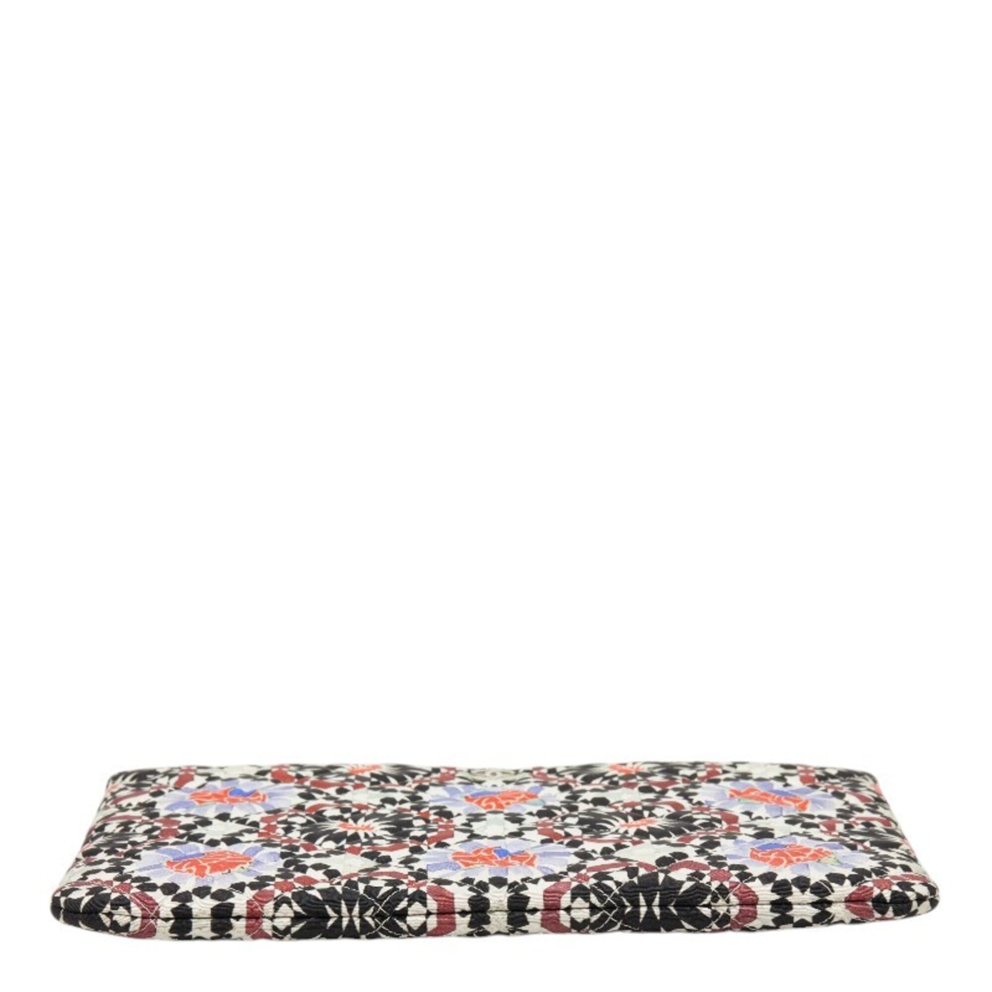 Chanel Multi-Color Canvas Leather Clutch Bag Handbag (Pre-Owned)
