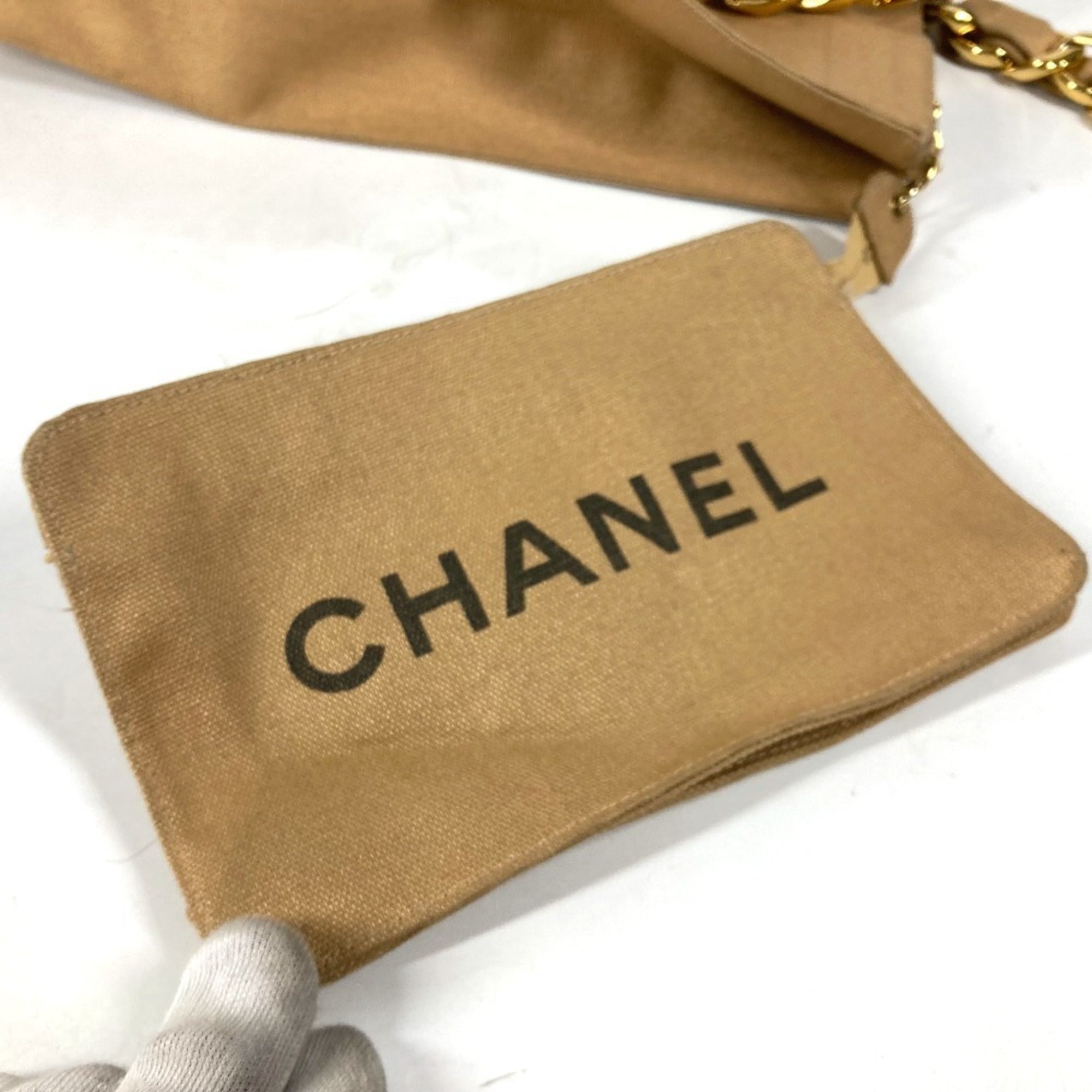 Chanel Beige Black Canvas Shoulder Bag Tote Bag (Pre-Owned)