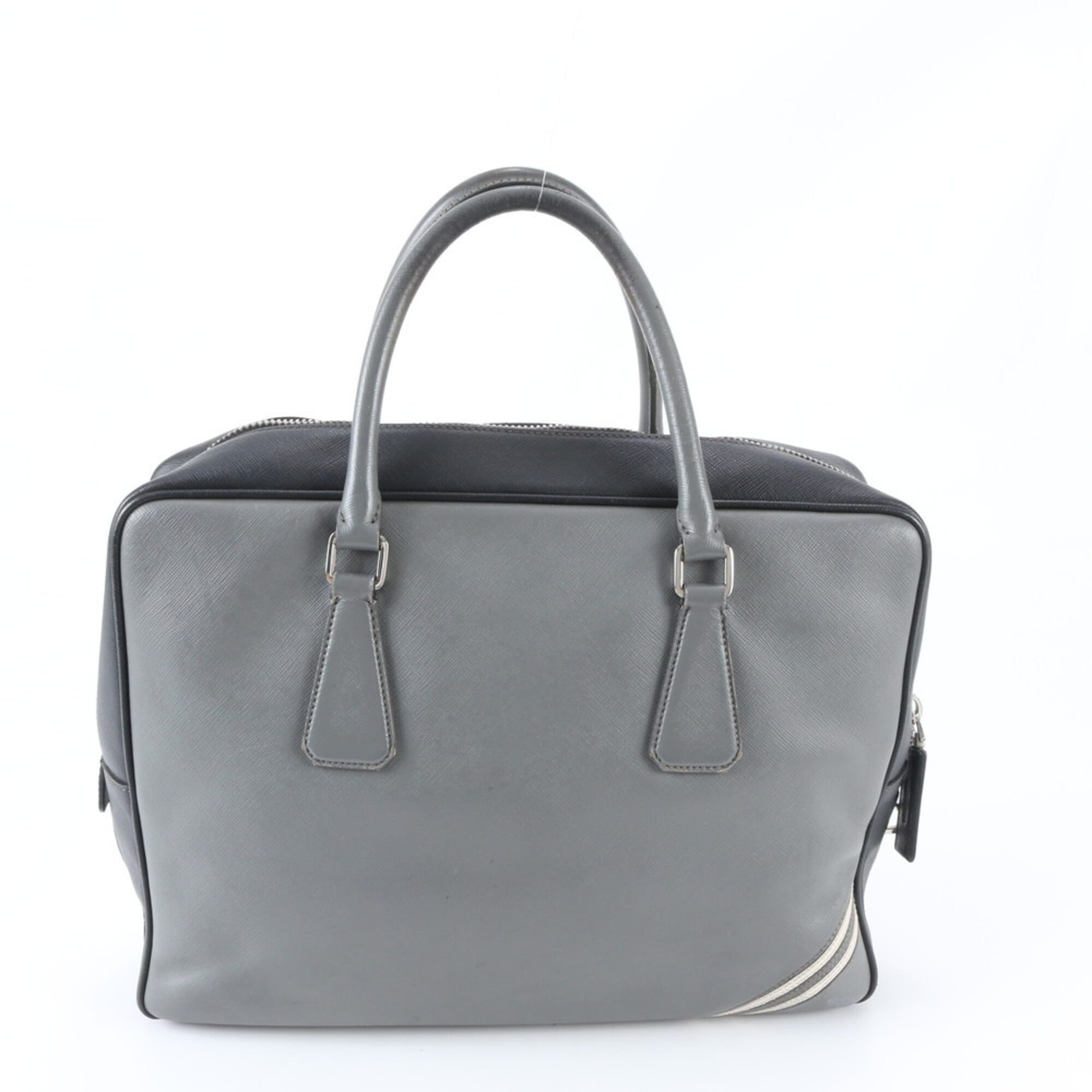 Prada Black Gray Leather Briefcase Handbag (Pre-Owned)