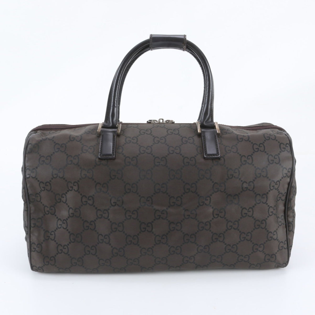 Gucci Brown Leather Nylon Boston Bag Tote Bag (Pre-Owned)