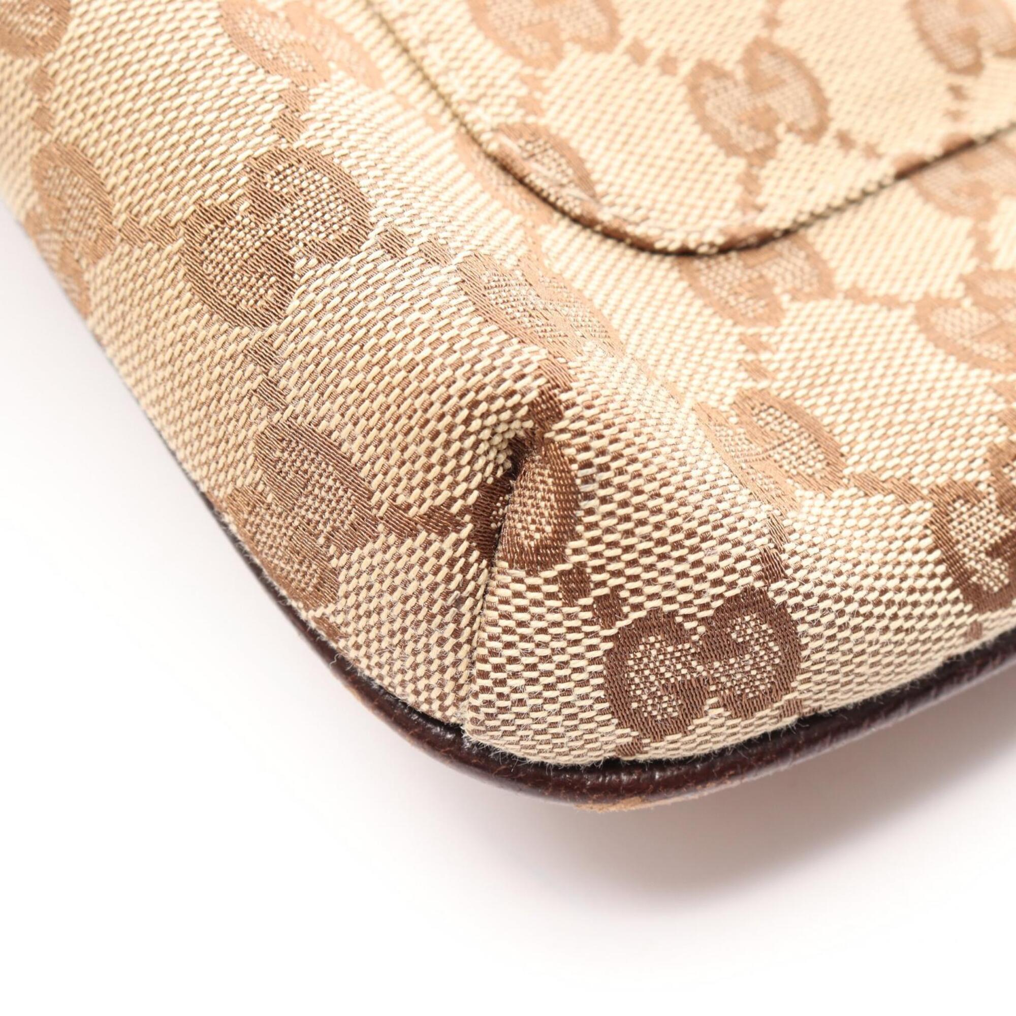 Gucci Beige Brown Canvas Leather Handbag Shoulder Bag (Pre-Owned)
