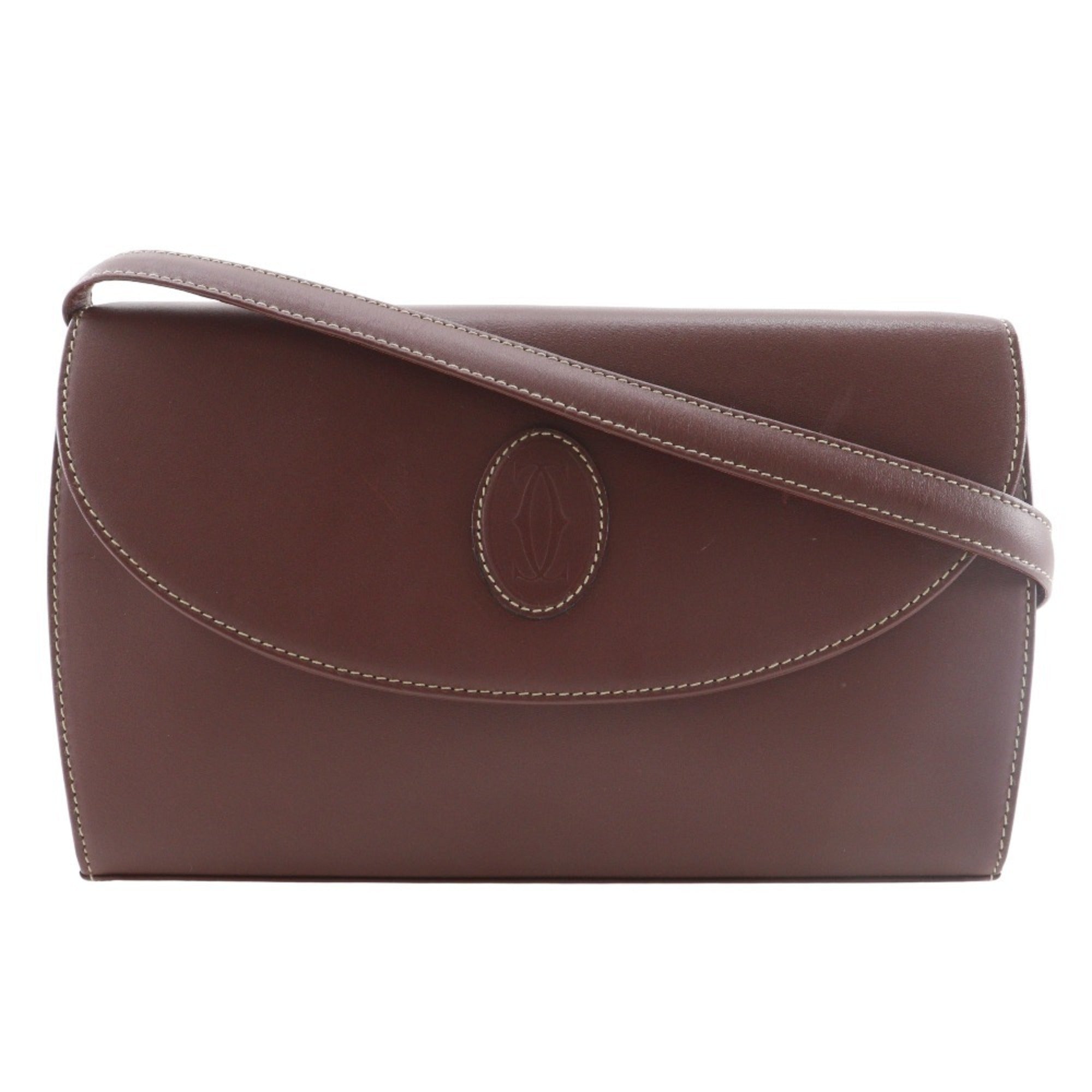 Cartier Bordeaux Red Color Wine Red Leather Shoulder Bag (Pre-Owned)