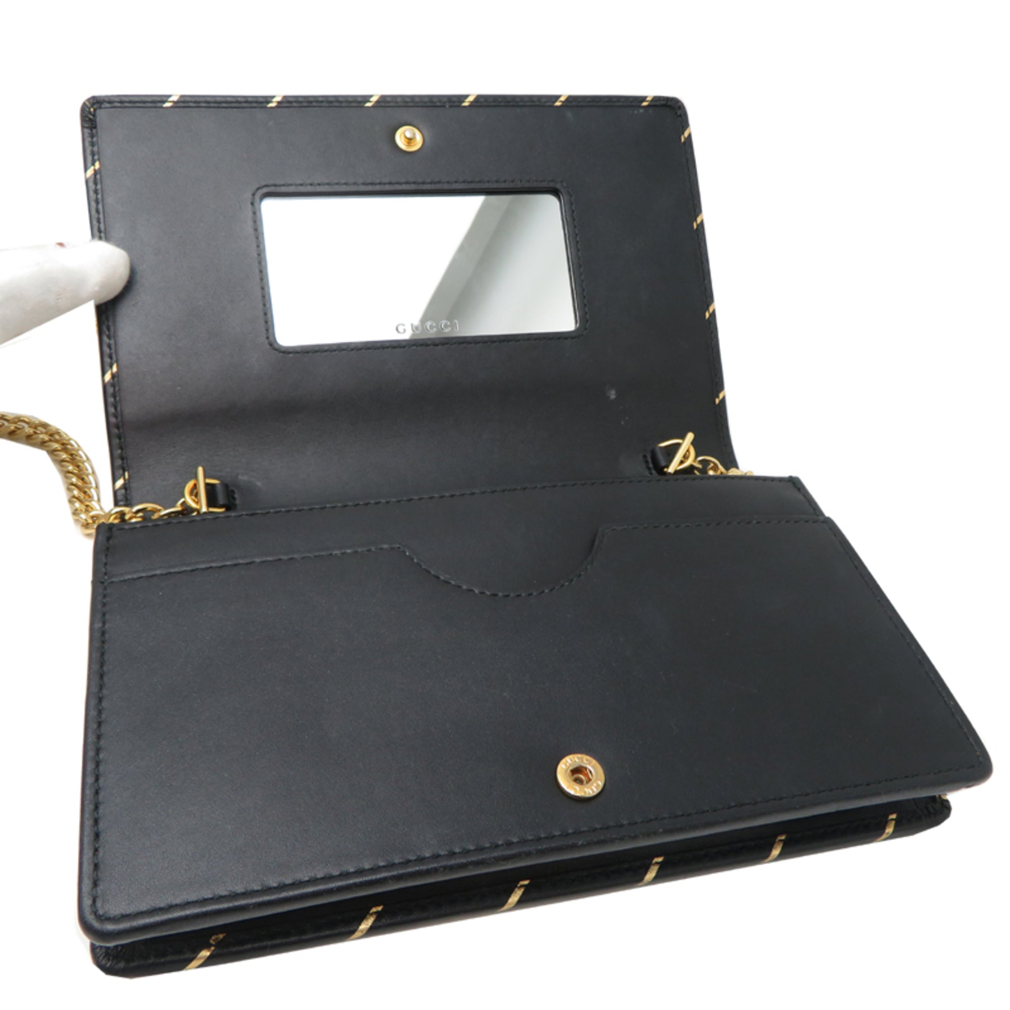 Gucci Black Gold Leather Shoulder Bag (Pre-Owned)