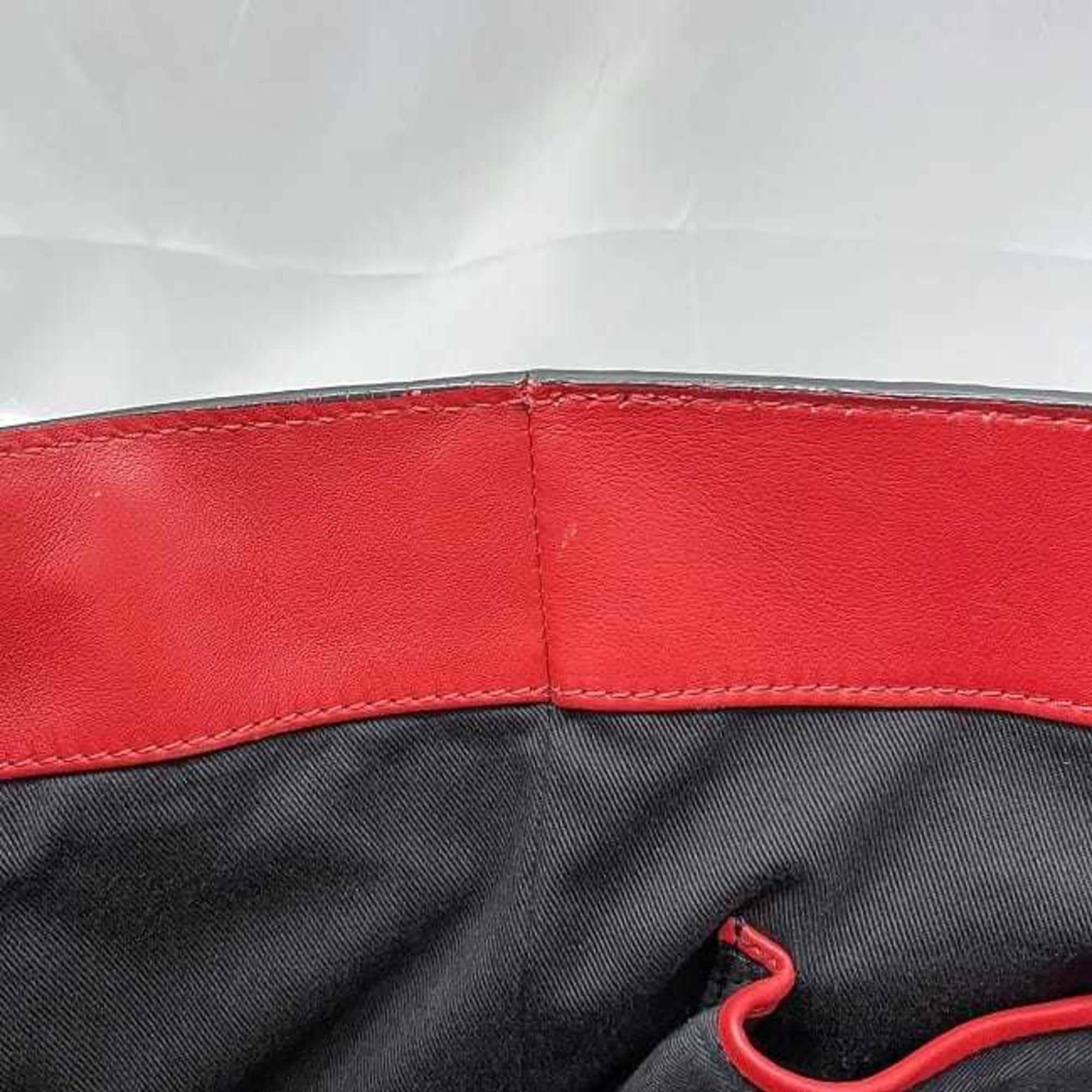 Christian Louboutin Black Red Color Leather Shoulder Bag Tote Bag (Pre-Owned)