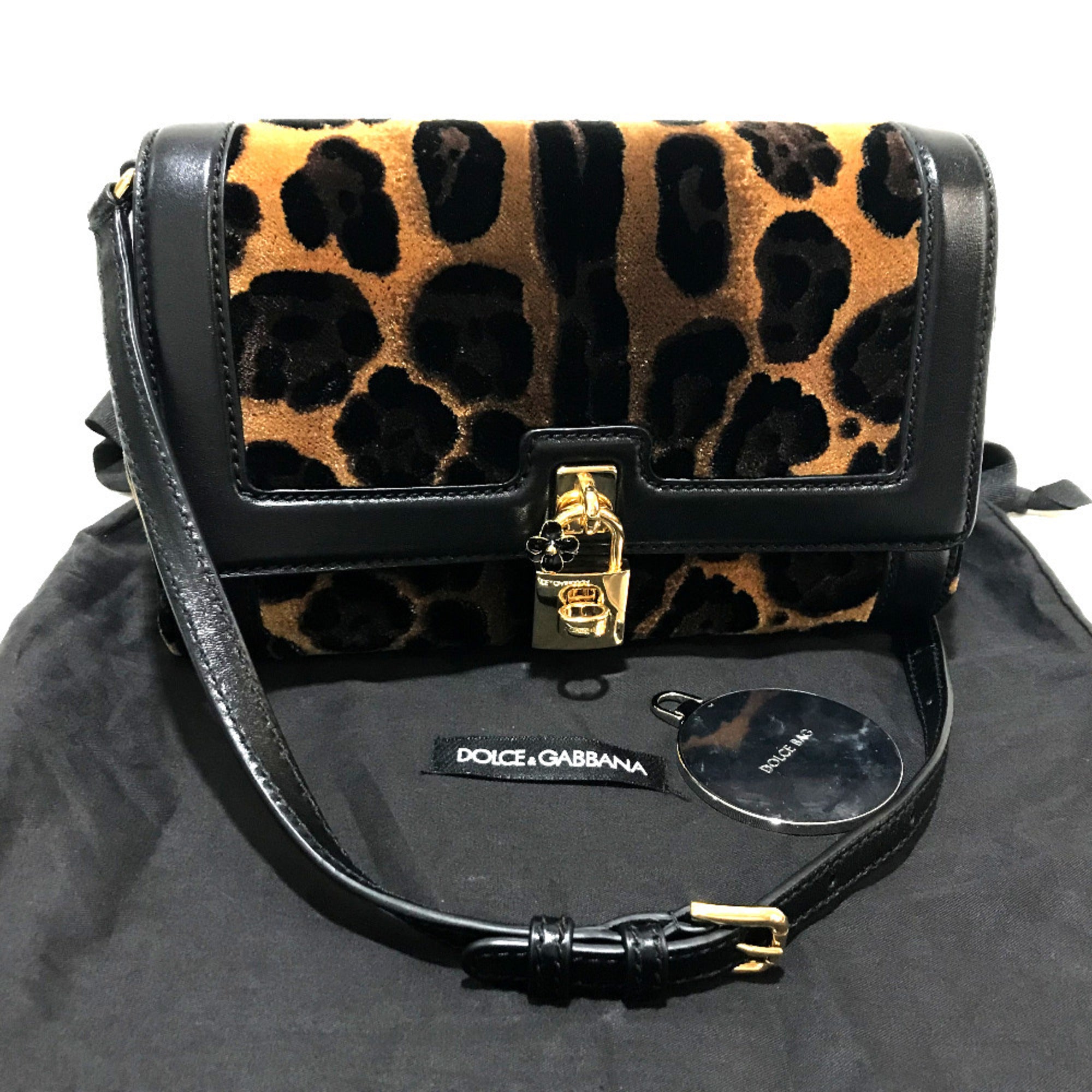 Dolce & Gabbana Black Brown Velvet Leather Shoulder Bag (Pre-Owned)