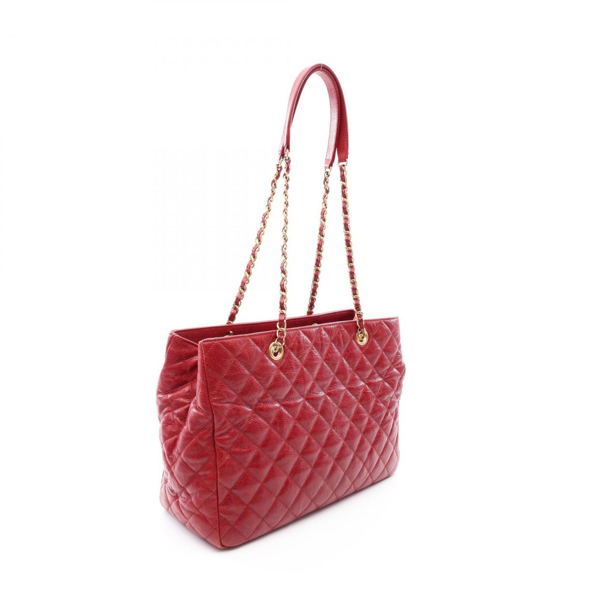 Chanel Red Color Grained Calfskin Handbag Tote Bag (Pre-Owned)