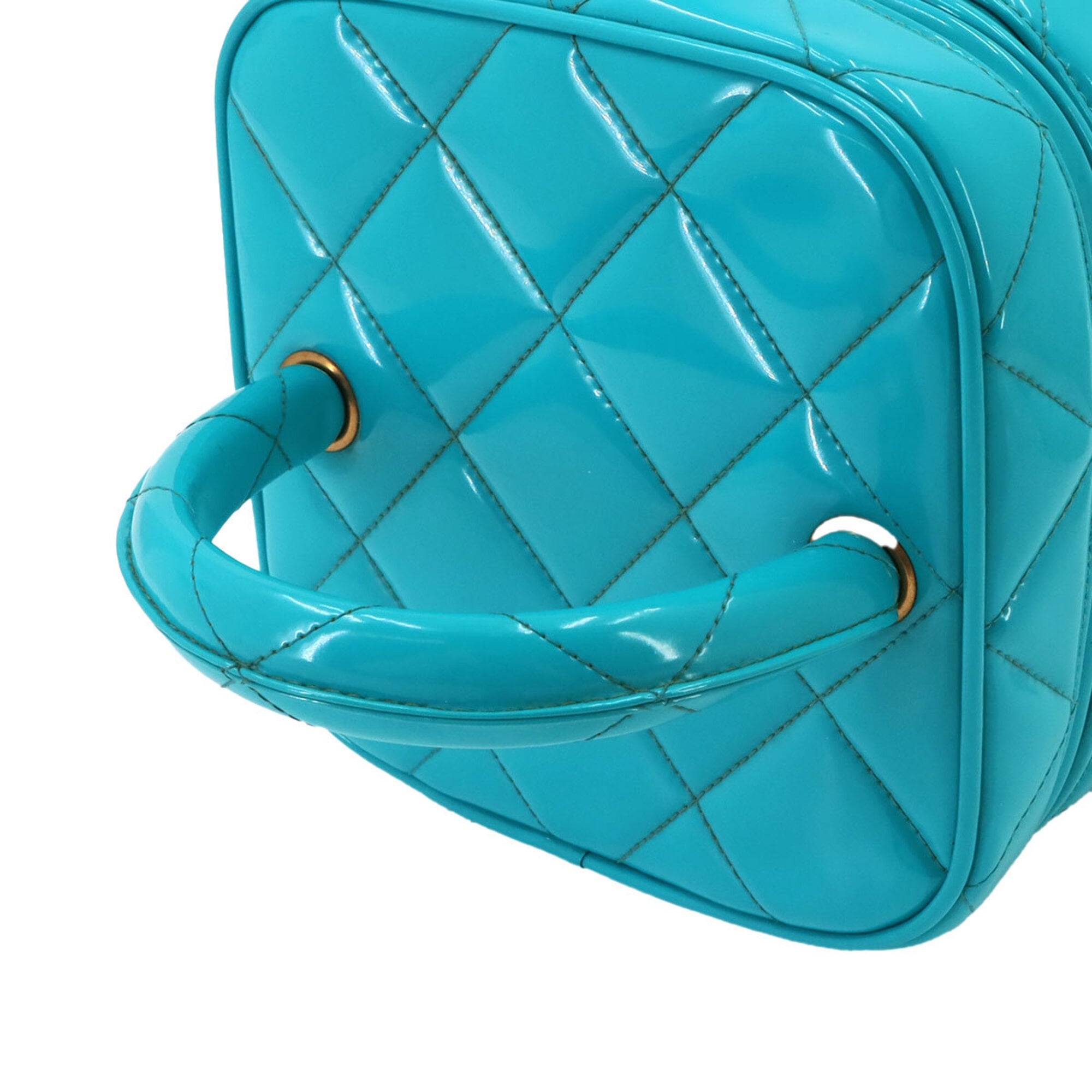 Chanel Blue Patent Leather Handbag Vanity Bag (Pre-Owned)