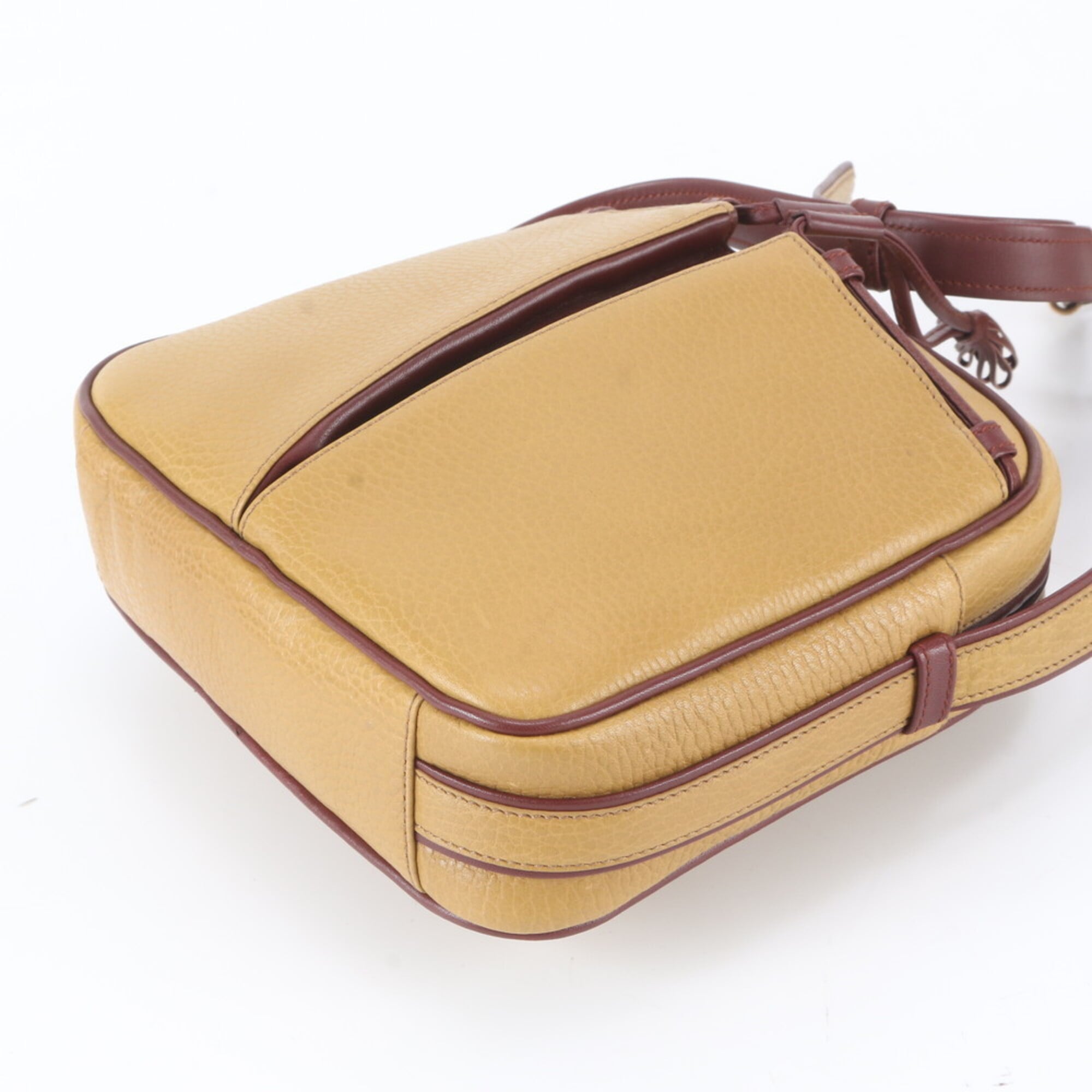 Cartier Beige Wine Red Leather Crossbody Bag Handbag Shoulder Bag Tote Bag (Pre-Owned)