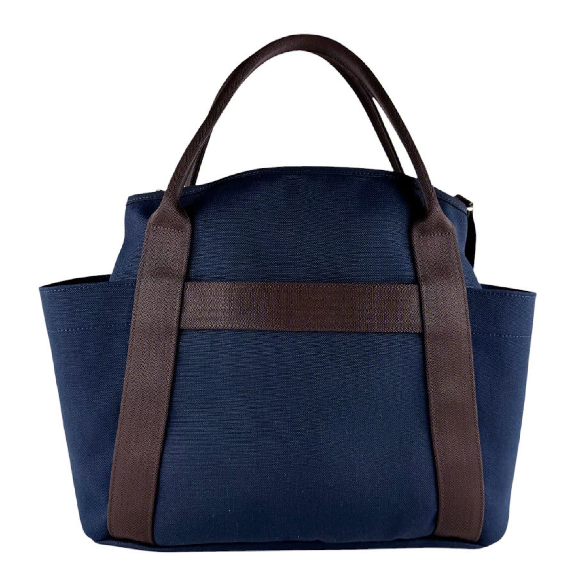 Hermes Brown Navy Canvas Handbag Shoulder Bag (Pre-Owned)
