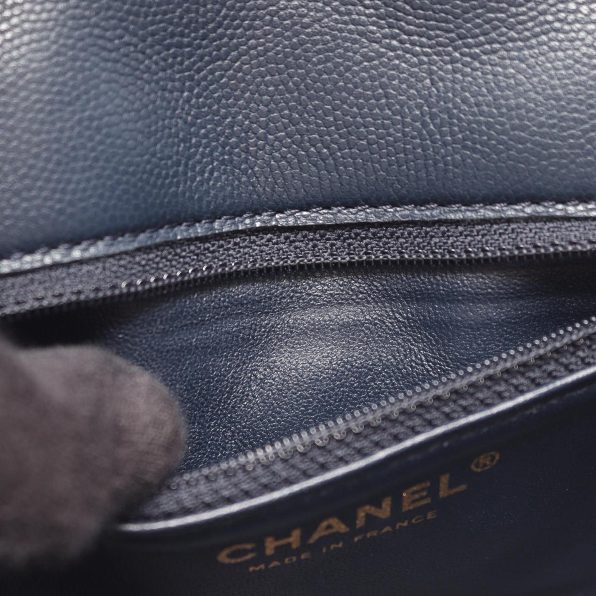 Chanel Navy Grained Calfskin Handbag Shoulder Bag (Pre-Owned)