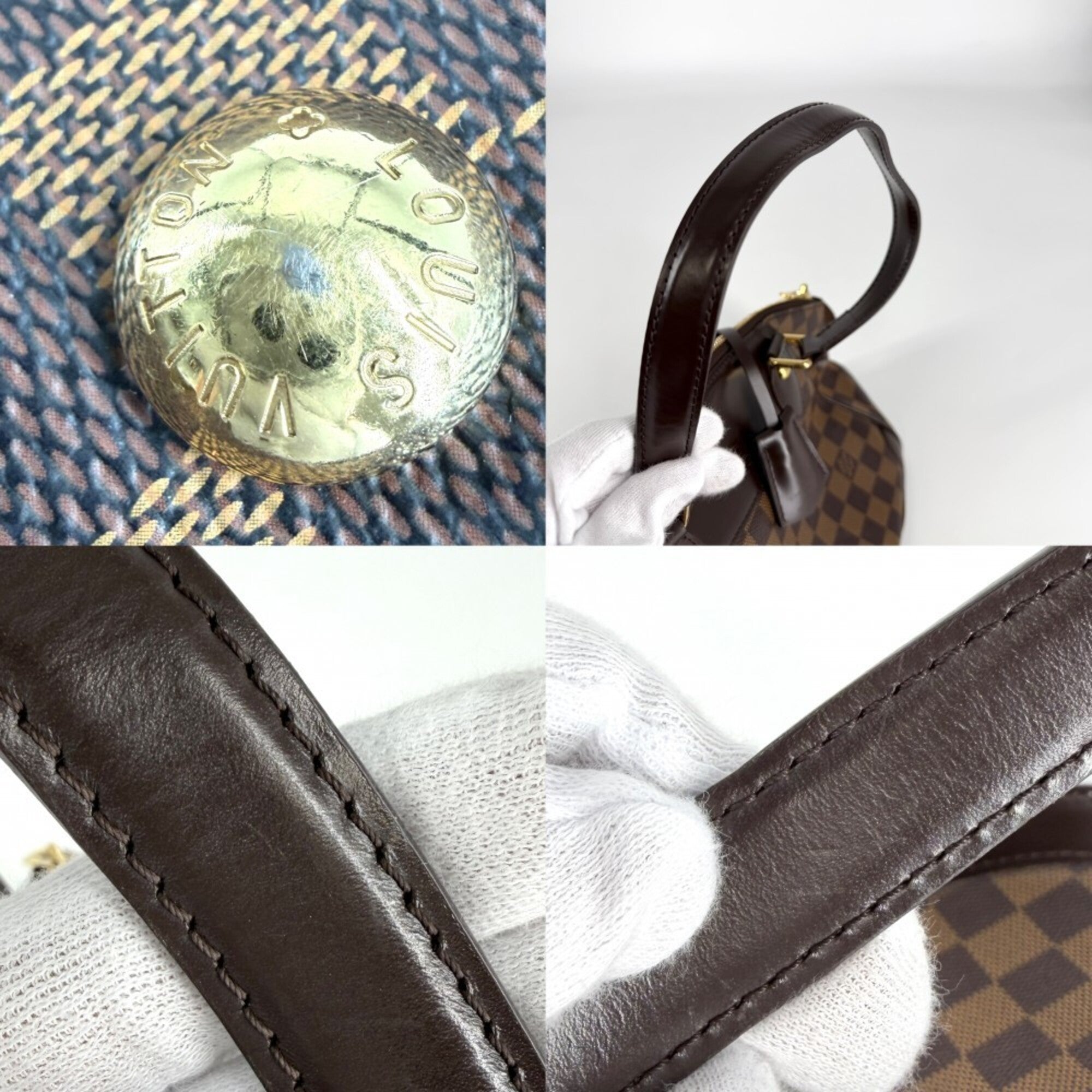 Louis Vuitton Brown White Damier Canvas Handbag (Pre-Owned)