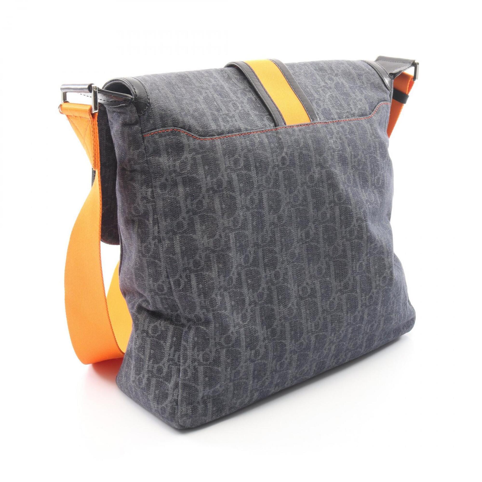 Christian Dior Black Navy Orange Denim Leather Shoulder Bag (Pre-Owned)