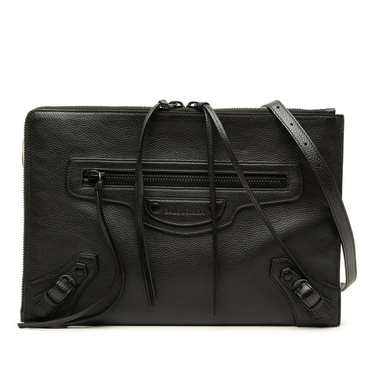Balenciaga Black Leather Clutch Bag Shoulder Bag (Pre-Owned)