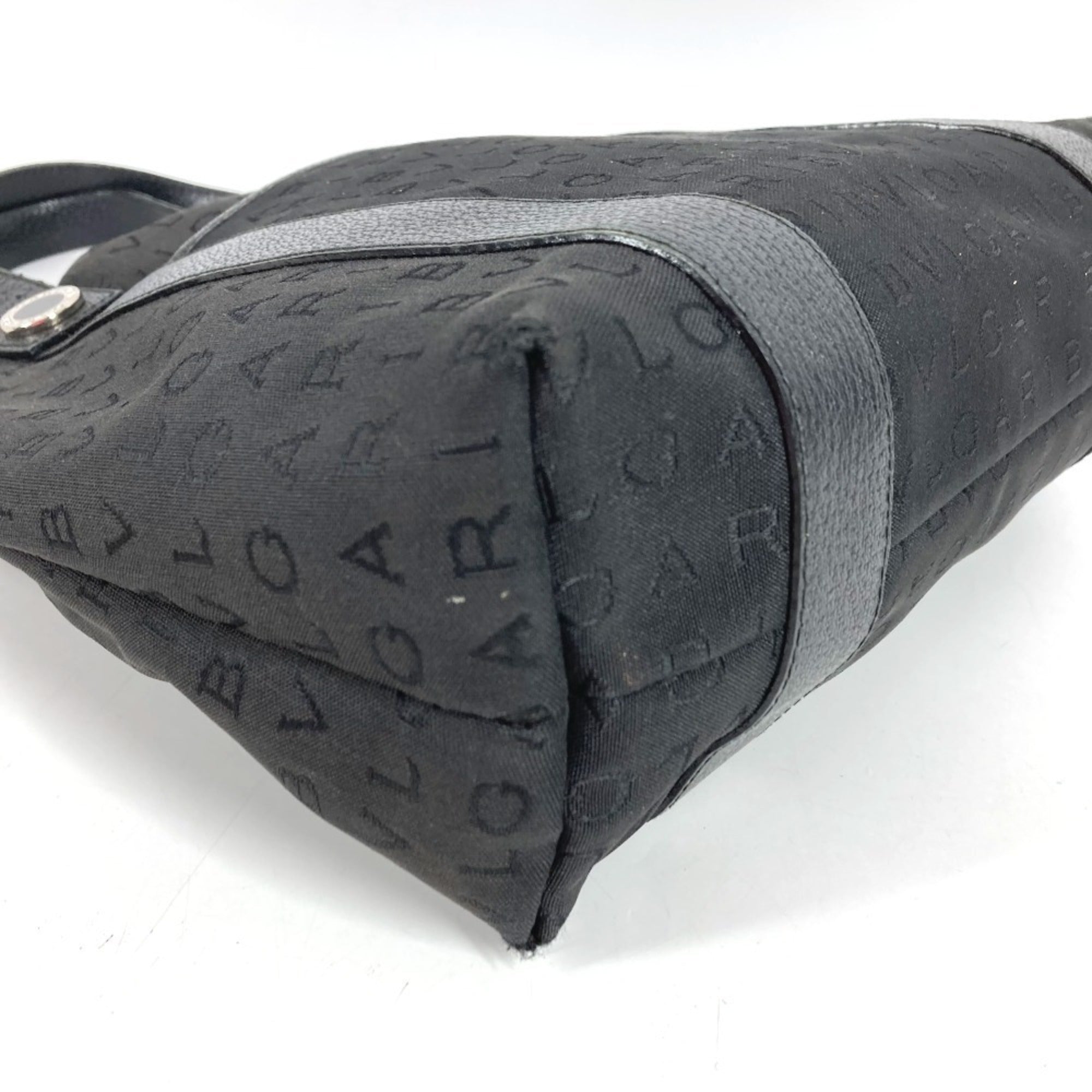 Bvlgari Black Leather Canvas Handbag Pouch Shoulder Bag Tote Bag (Pre-Owned)