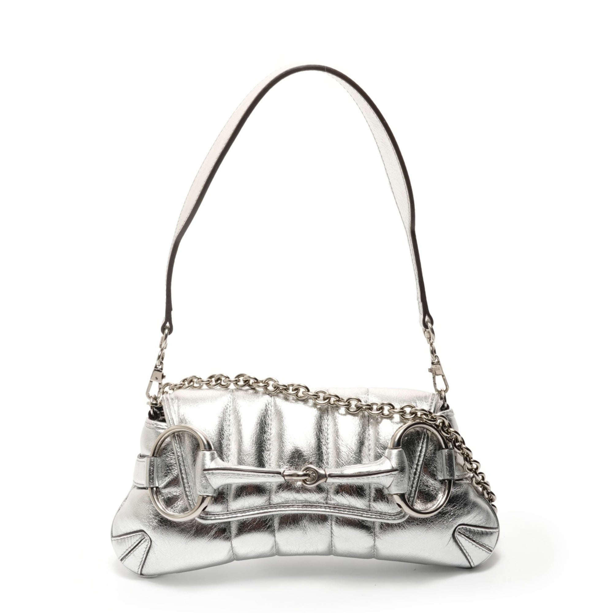 Gucci Silver Leather Shoulder Bag (Pre-Owned)