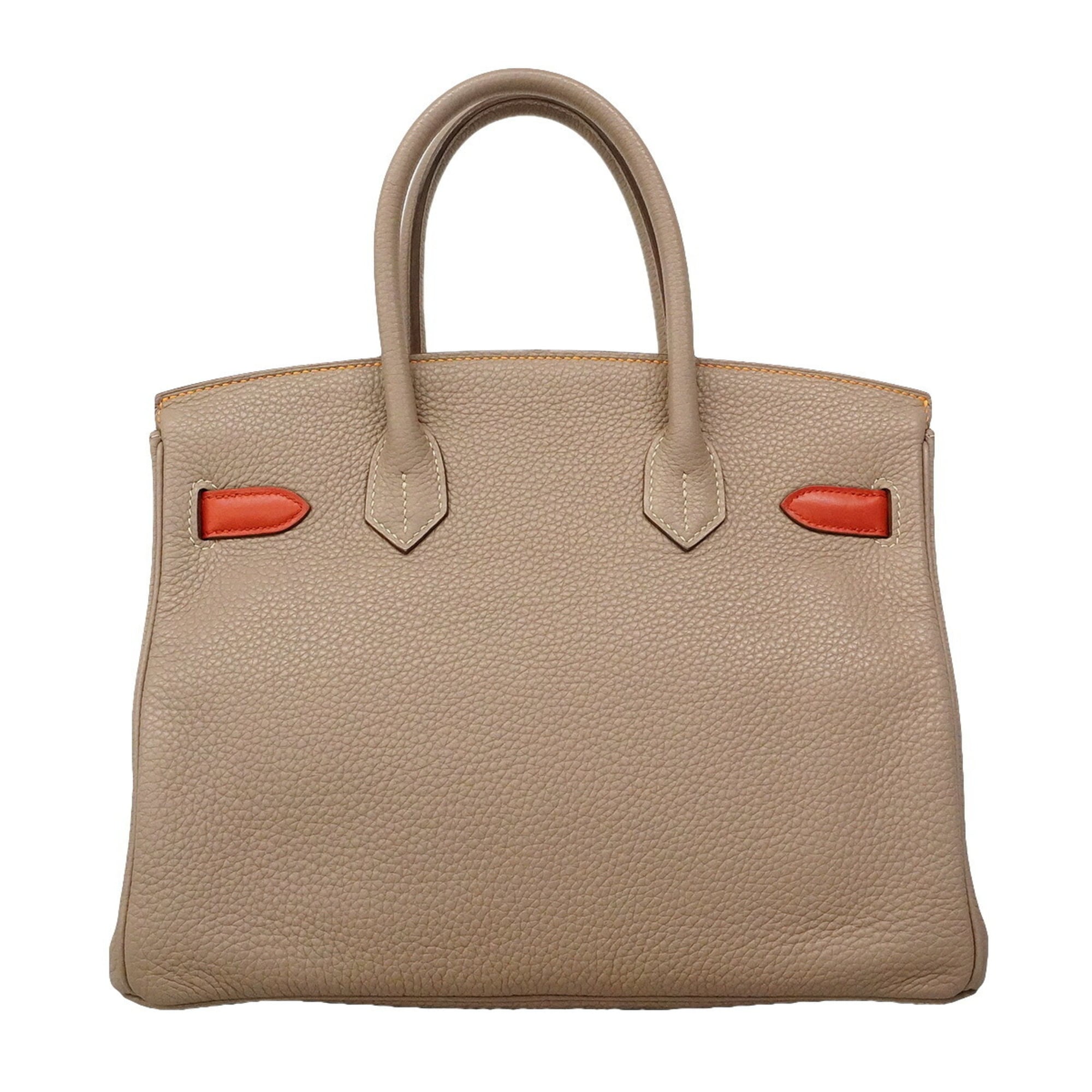 Hermes Gris Tourterelle Mustard Sanguine Taurillon Clemence Leather Handbag (Pre-Owned)