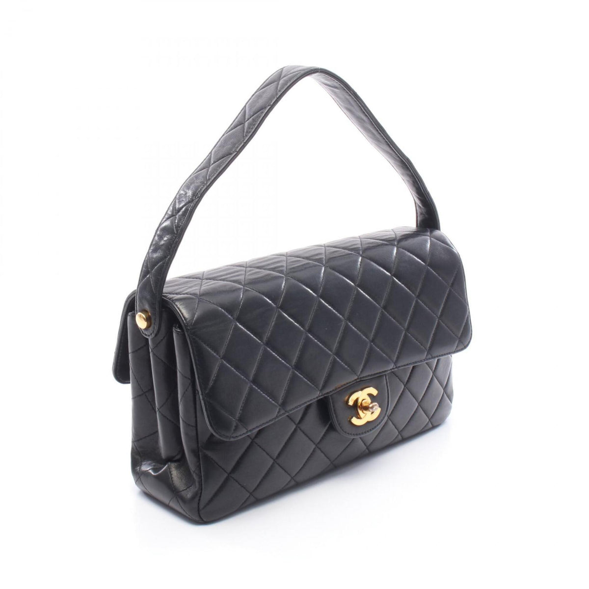 Chanel Black Leather Handbag Shoulder Bag (Pre-Owned)