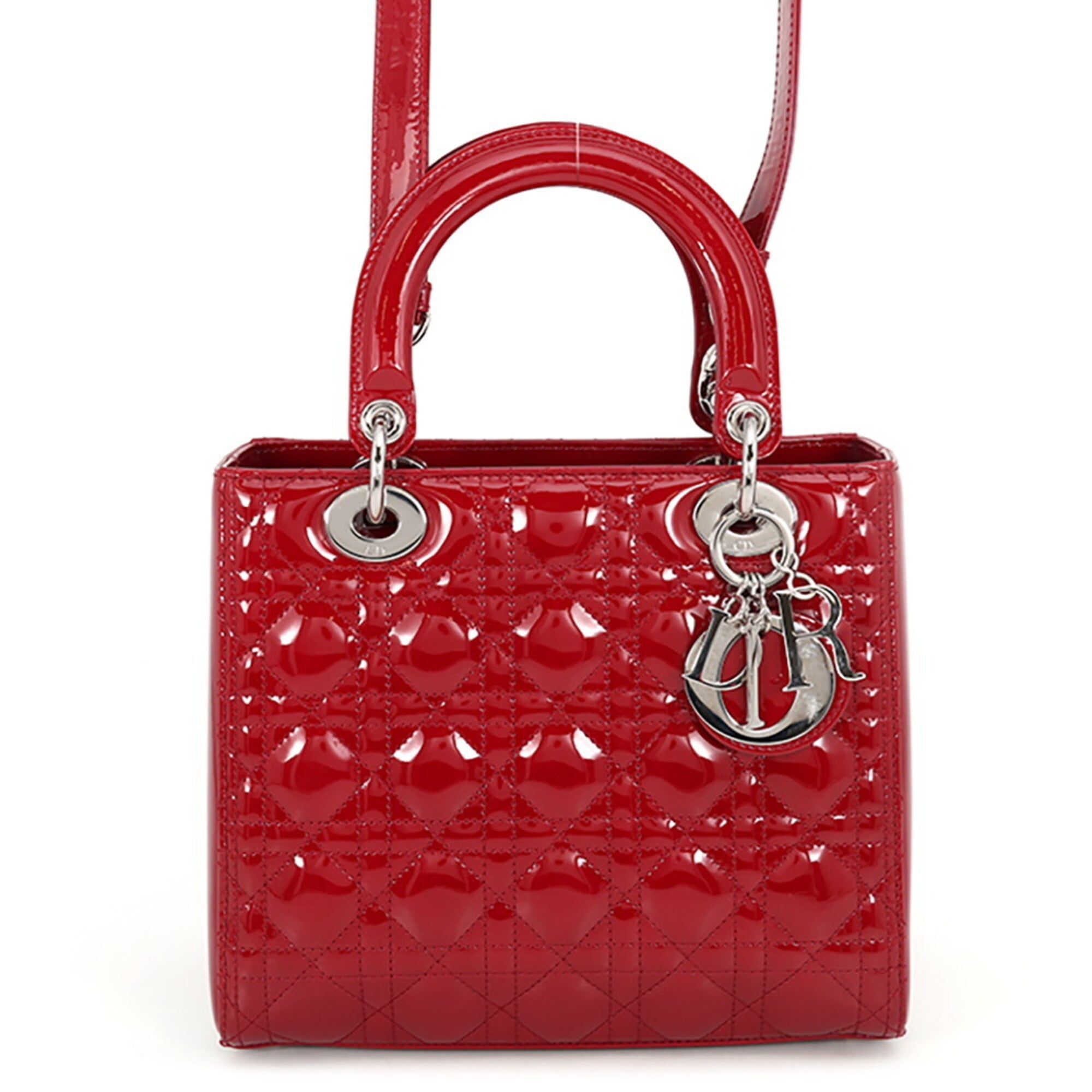 Christian Dior Lady Dior Red Color Patent Leather Handbag (Pre-Owned)