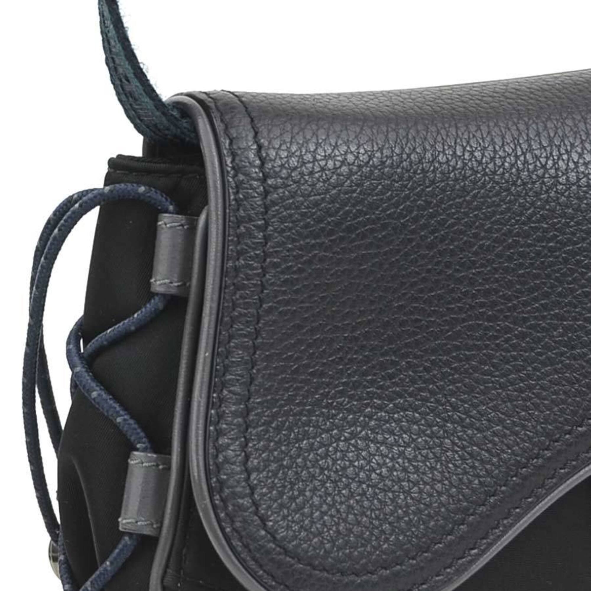 Christian Dior Black Navy Leather Nylon Saddle Bag Shoulder Bag (Pre-Owned)